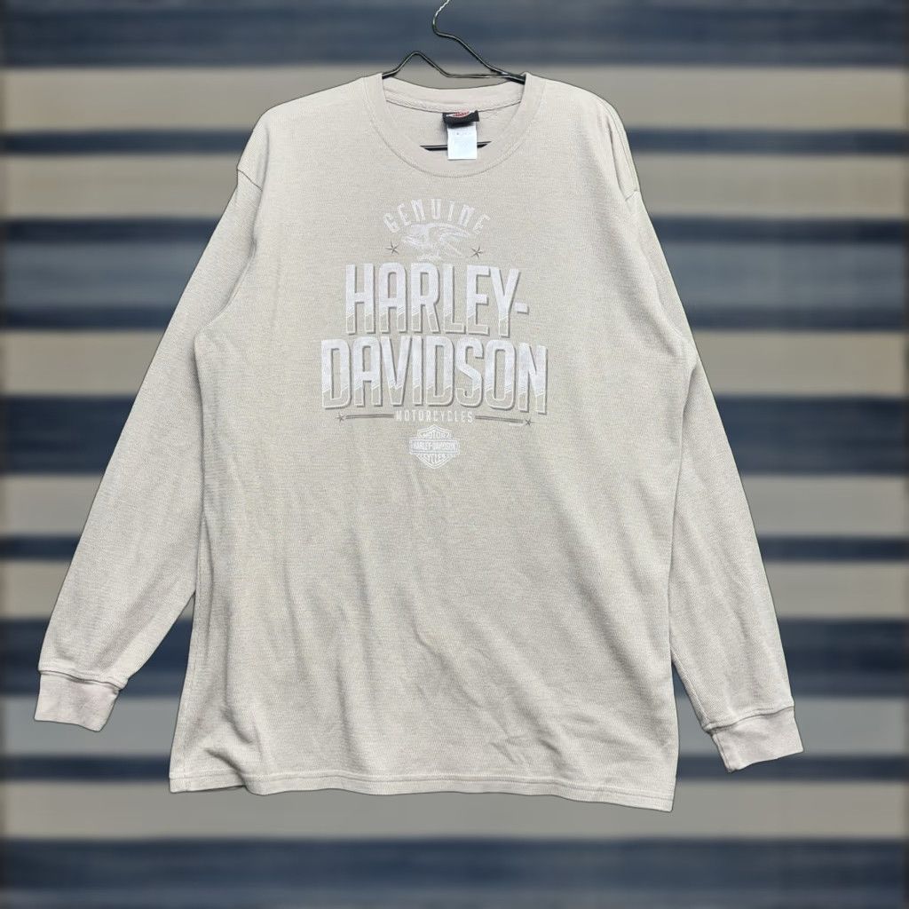 Harley Davidson Harley-Davidson Shirt Mens 2XL Thermal Waffle Knit Long Sleeve Beige Crew Neck Reversible Motorcycle Grunge 2000s Mens Size US XXL / EU 58 / 5 - 1 Thumbnail