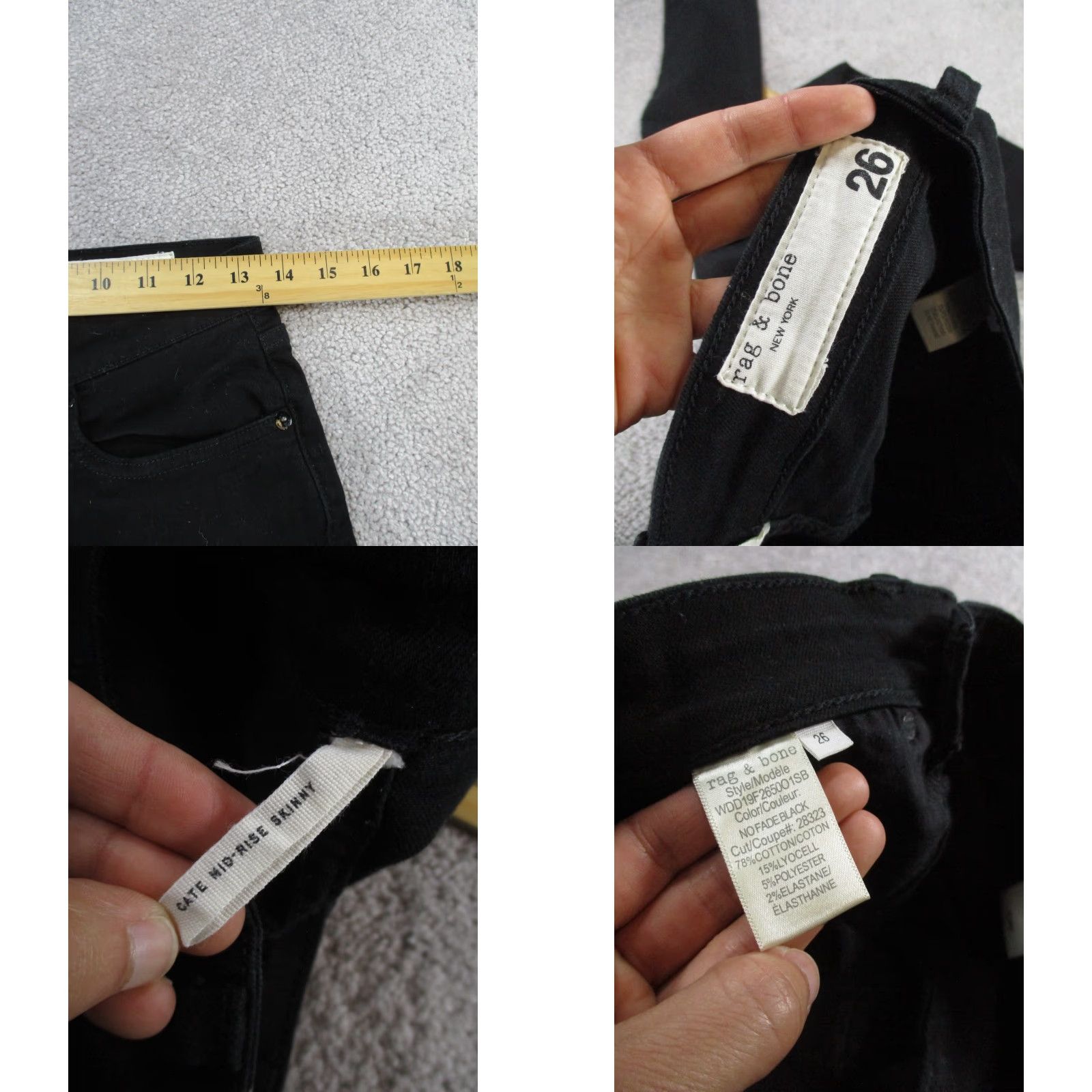 Rag & Bone rag & bone Jeans Womens 26 Black Denim Skinny Mid Rise Size 26" / US 2 / IT 38 - 8 Thumbnail
