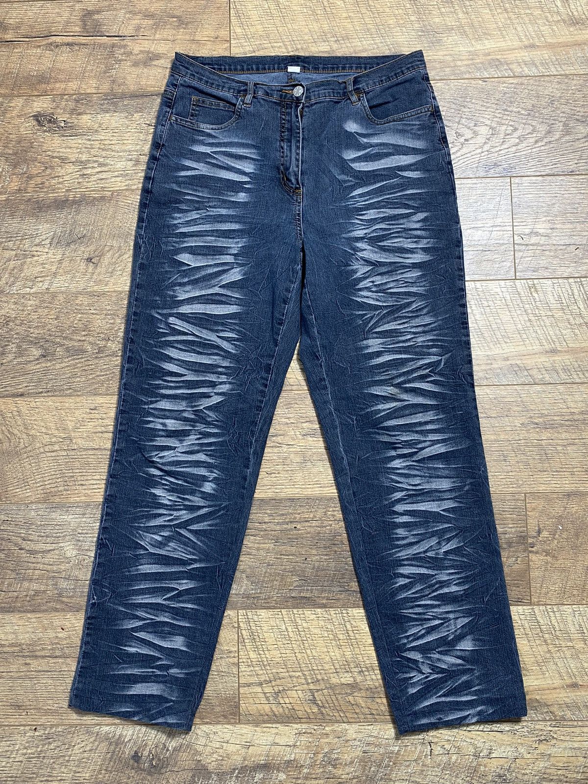 Japanese Brand Y2K Vintage Blue Acid Wash Wave Pattern Denim Jeans Size 28" / US 6 / IT 42 - 6 Thumbnail