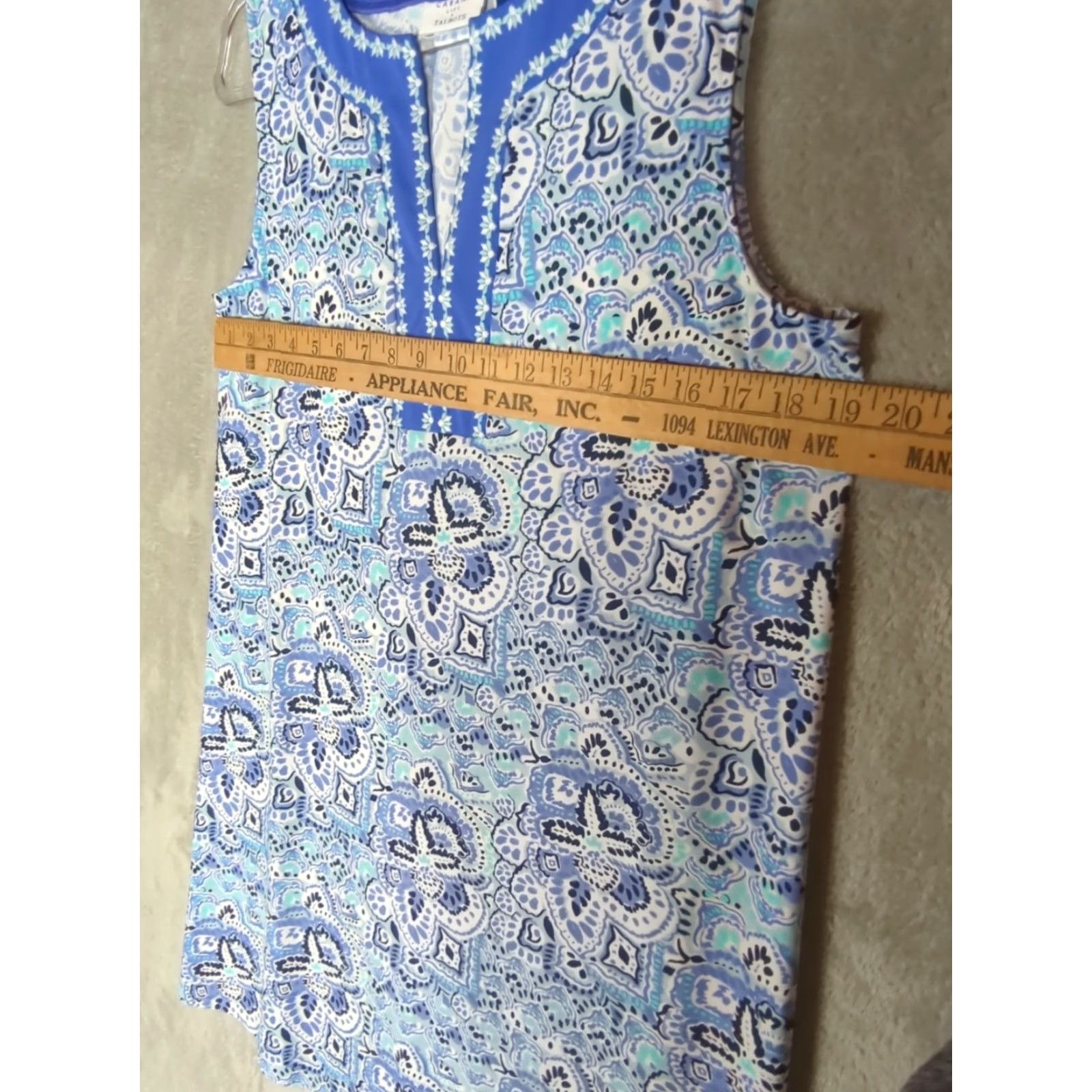 Vintage Cabana Life x Talbots Dress Womens L UPF50+ Blue Floral Knit Sleeveless V-Neck Knee Length Embroidered Summer Resort Cruise Beachy Size L / US 10 / IT 46 - 7 Thumbnail