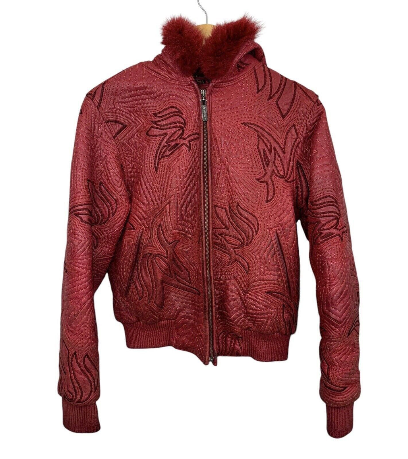 Vintage Al Wissam Crazy Al Fur Hood Leather Jacket Womens XL