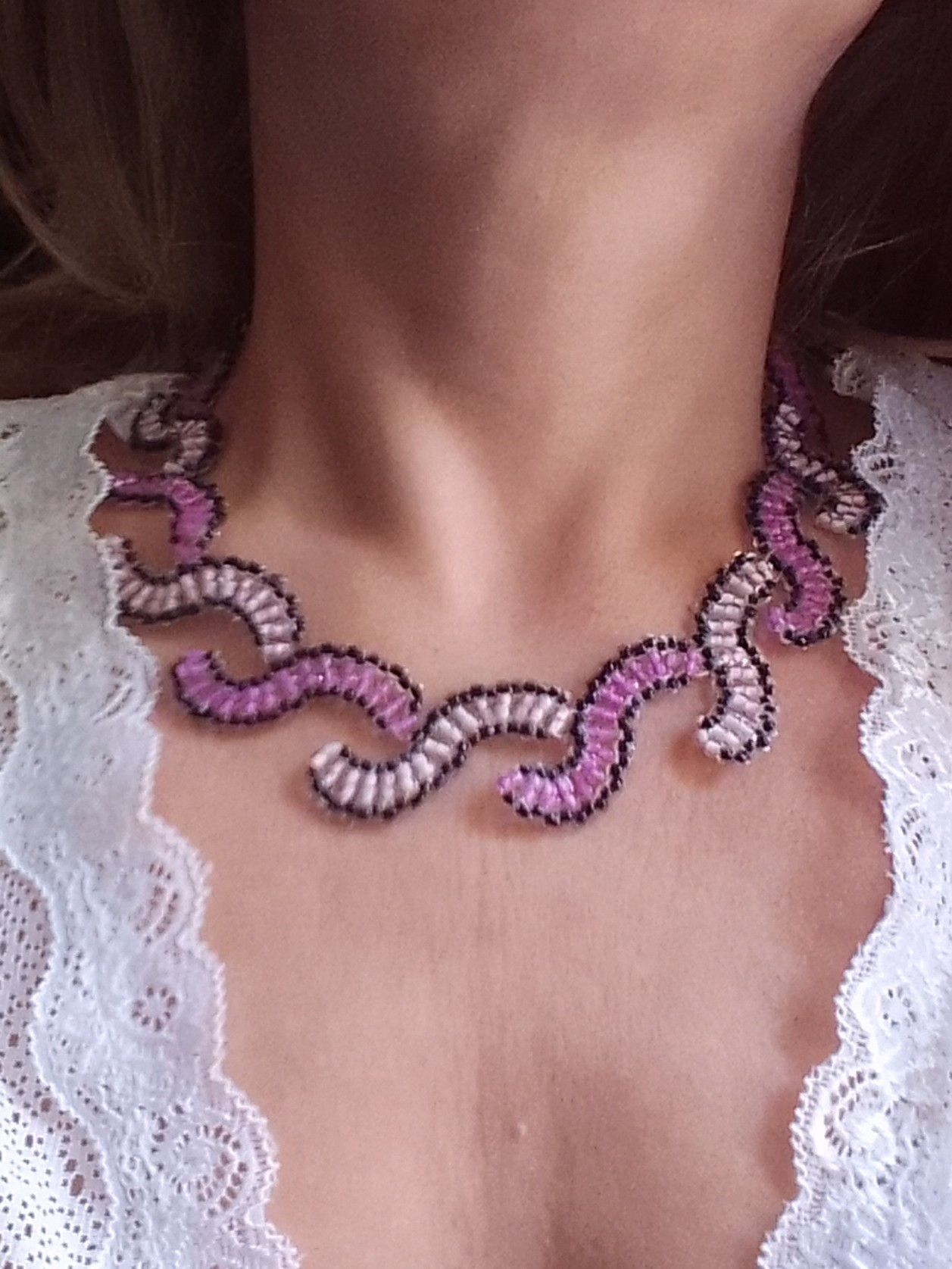 Handmade Necklace braided choker lilac pink super glamour Size ONE SIZE - 2 Thumbnail