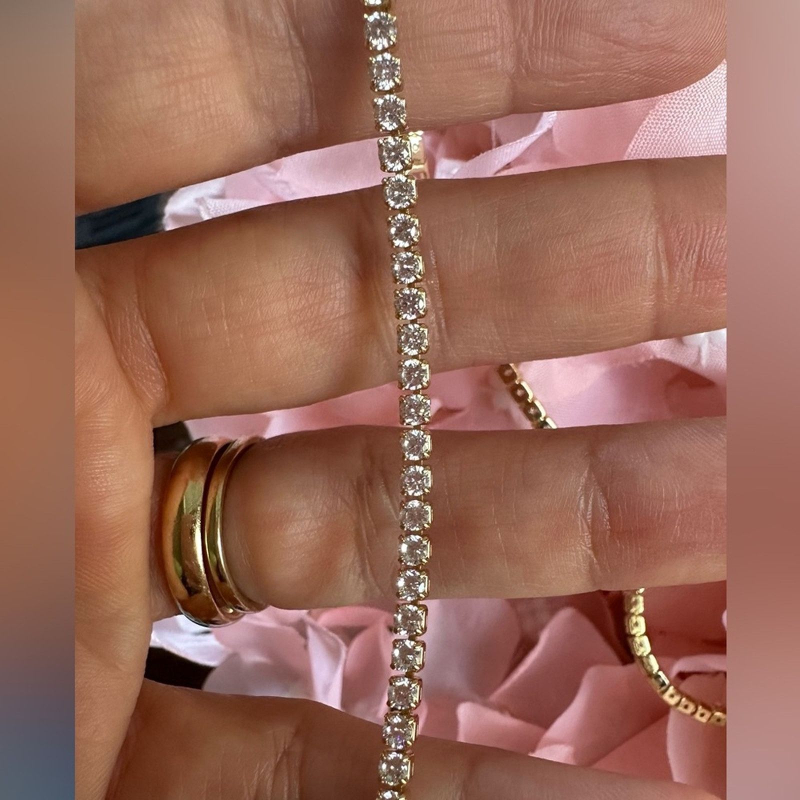 Other NEW 14K DIAMOND CHOKER TENNIS CHAIN NECKLACE 13.5” Size ONE SIZE - 5 Thumbnail