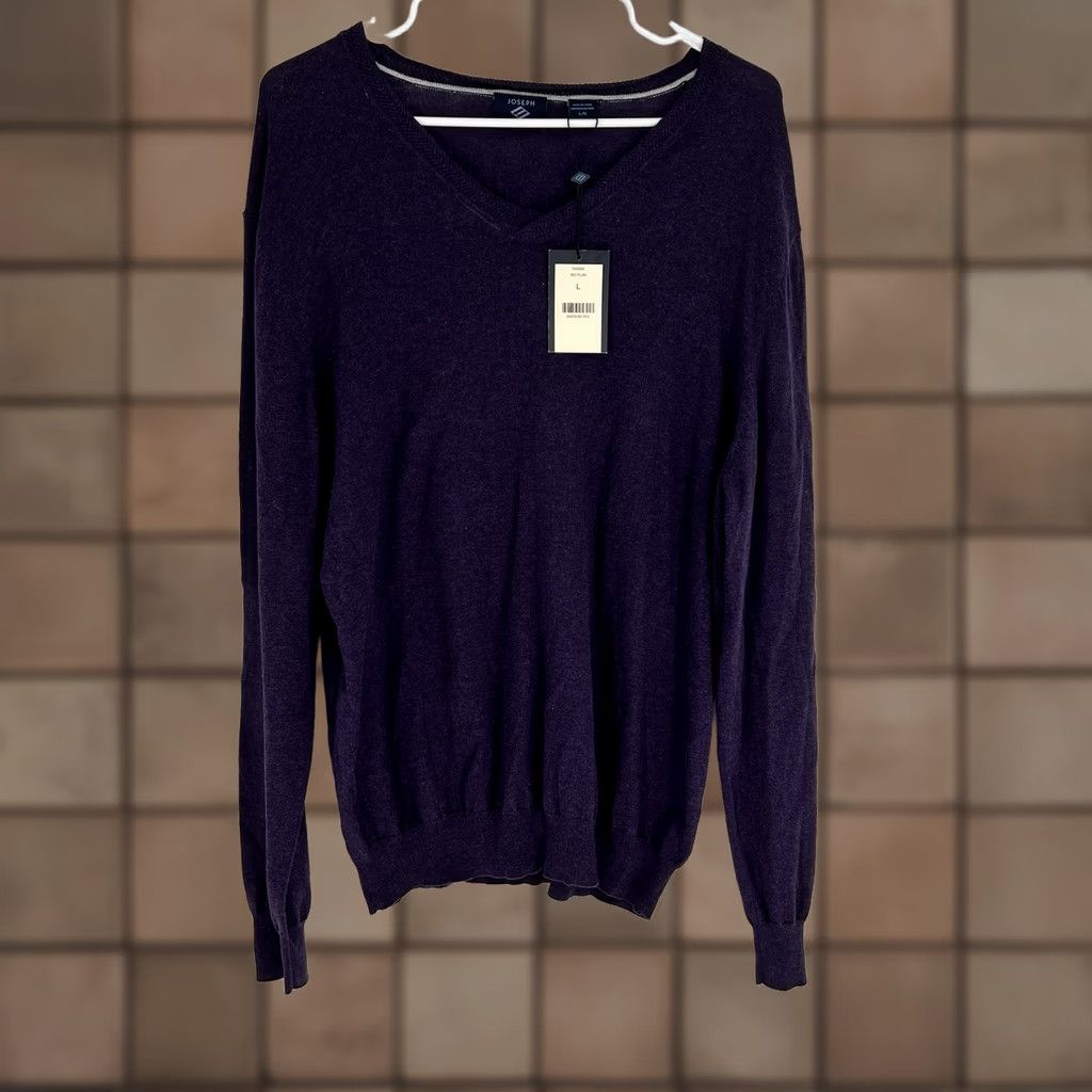 Joseph Abboud Joseph Abboud V-Neck Sweater, Silk Cotton Cashmere Blend, Purple, L, Men, Knit Pullover, Classic, Casual, Business, All Seasons, Hand Wash Only Size US L / EU 52-54 / 3 - 1 Thumbnail