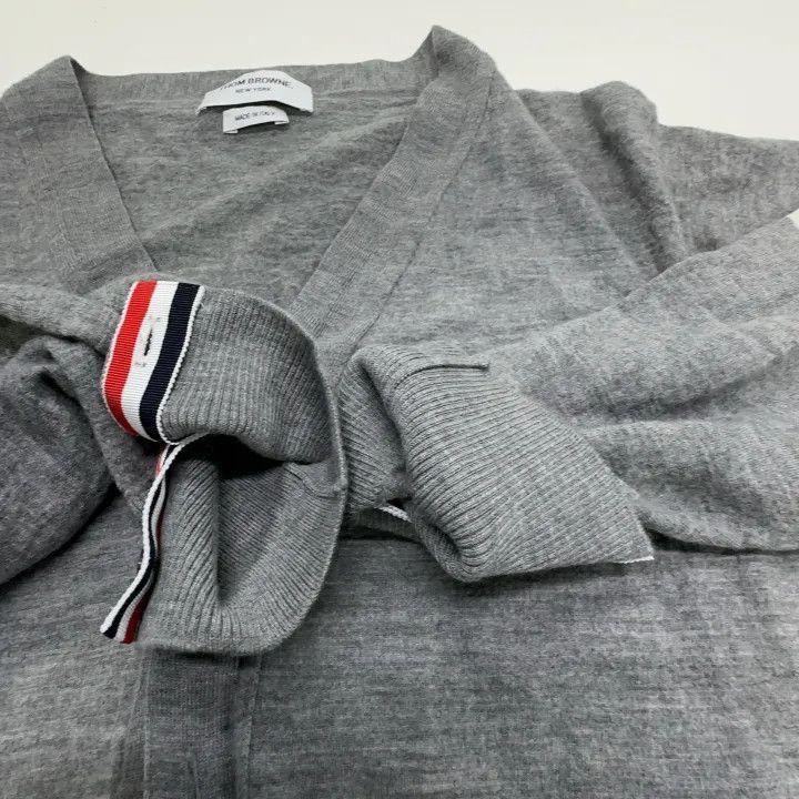 Thom Browne Thom Browne Gray V-Neck Wool Cardigan -2507 Size US L / EU 52-54 / 3 - 5 Thumbnail