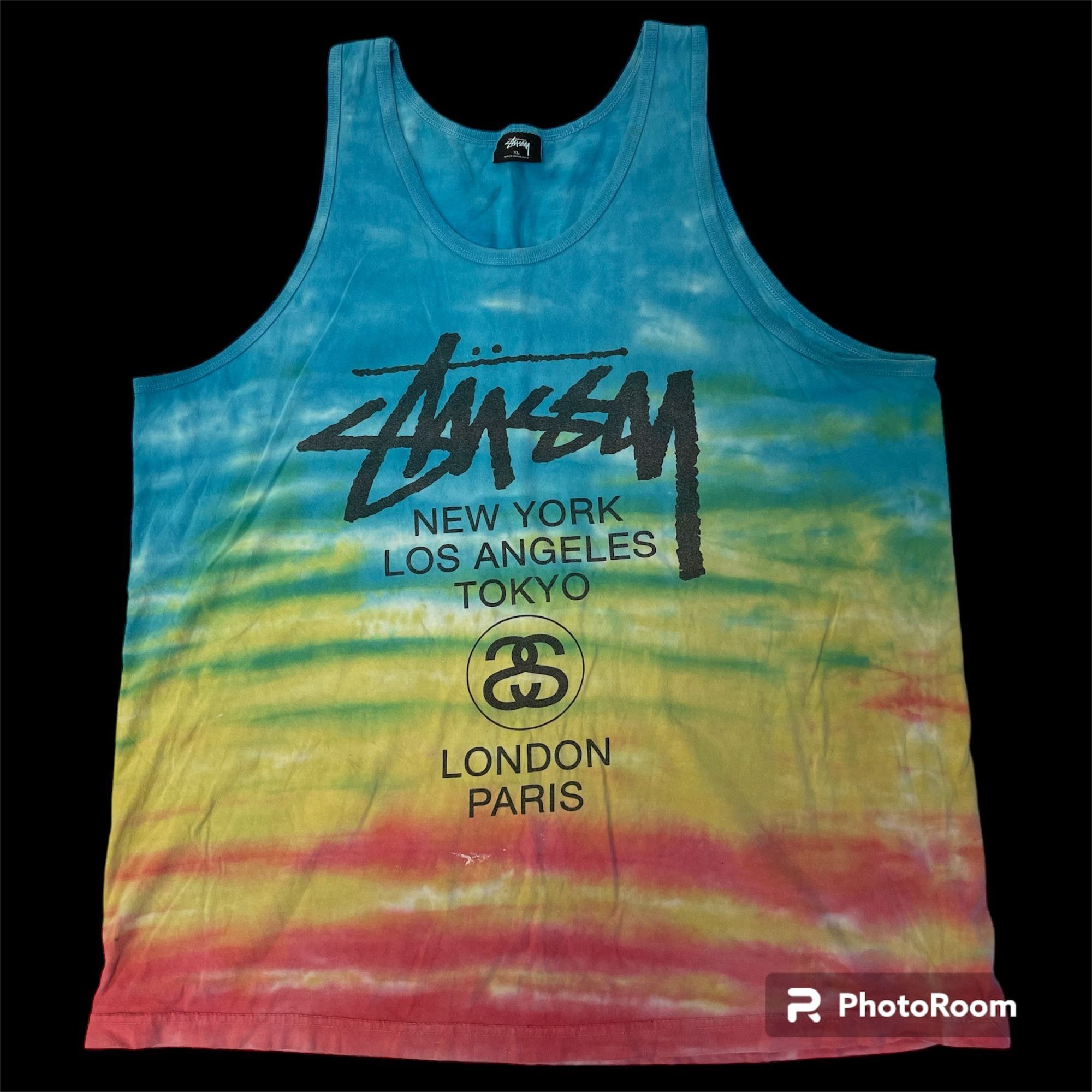 image of 90’S Stussy Tye Die Tank Top Rainbow Surfer Skater Muscle T, Men's (Size XL)