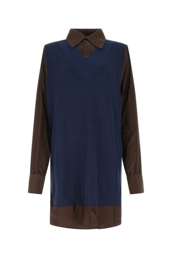 Maison Margiela o1y0625 Shirt Dress in Blue/Brown Size XS / US 0-2 / IT 36-38 - 1 Thumbnail