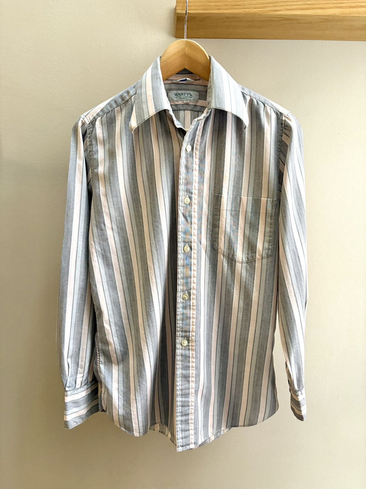 Vintage Marty’s vintage 80s grey/white/pink striped dress shirt Size US M / EU 48-50 / 2 - 1 Thumbnail