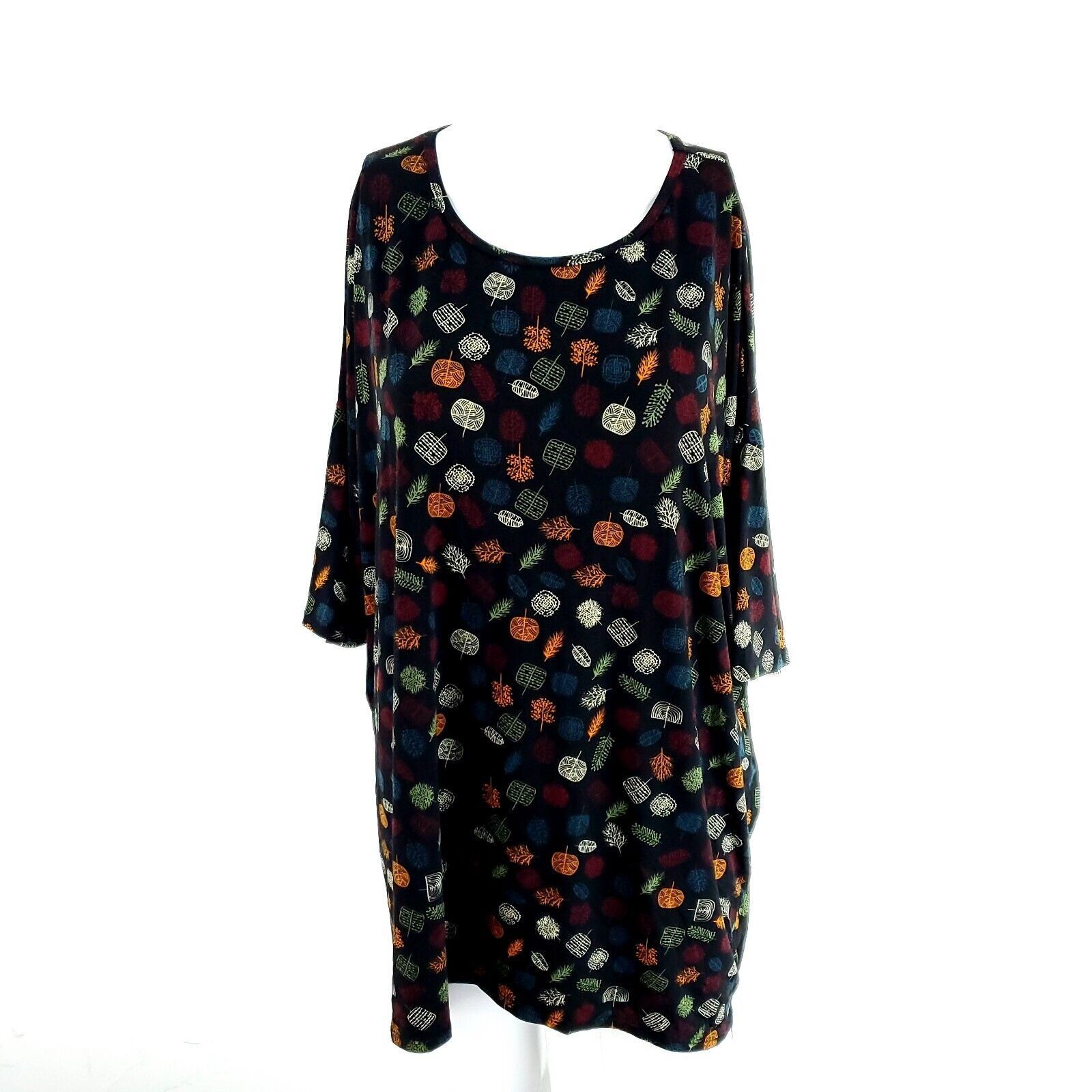 Designer Lularoe Shirt Dress Black Leave Print Scoop Neck Large 3/4 S Size L / US 10 / IT 46 - 1 Thumbnail