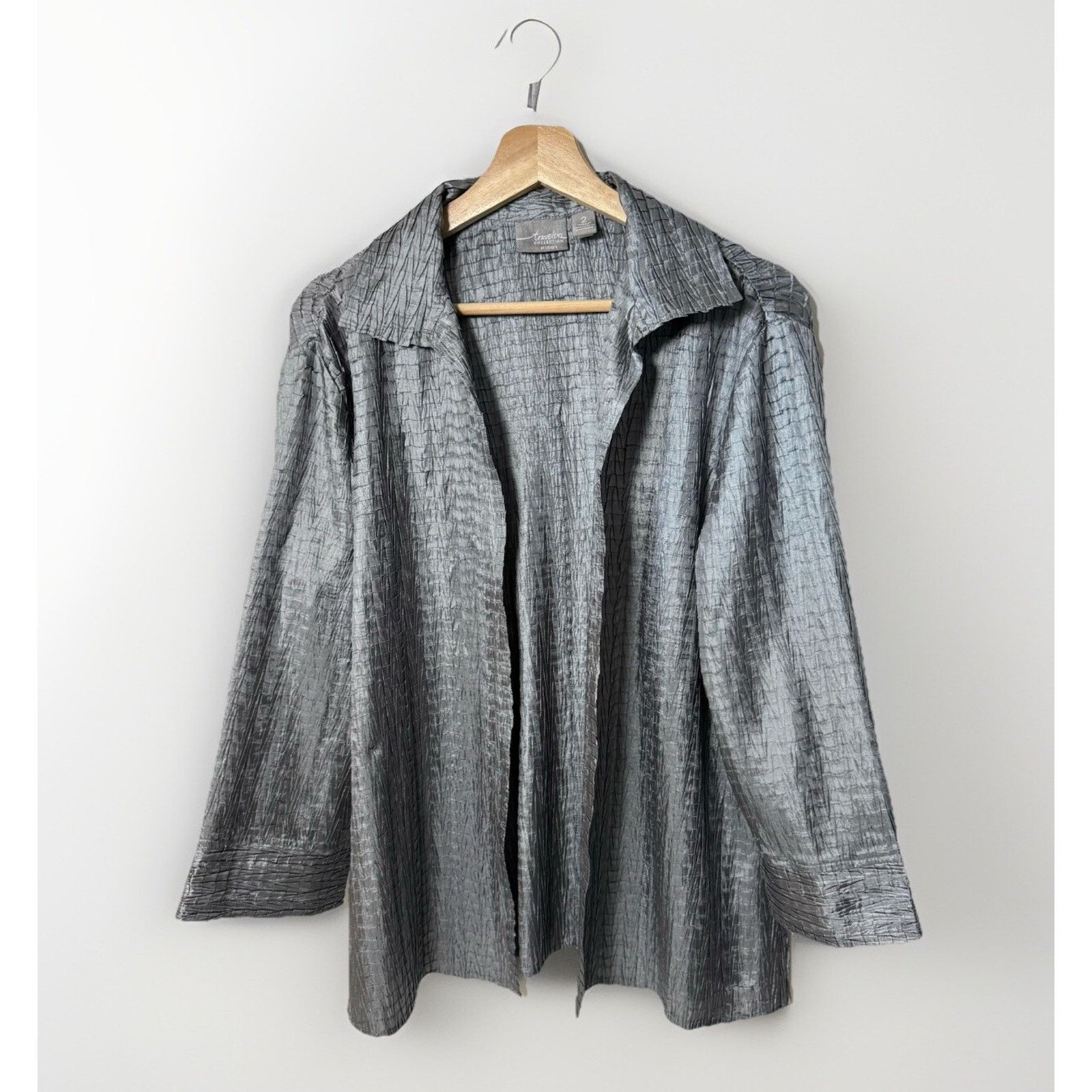Chicos Chico's Travelers Dual Crushed Satin Pleated Open Jacket Size L / US 10 / IT 46 - 1 Thumbnail