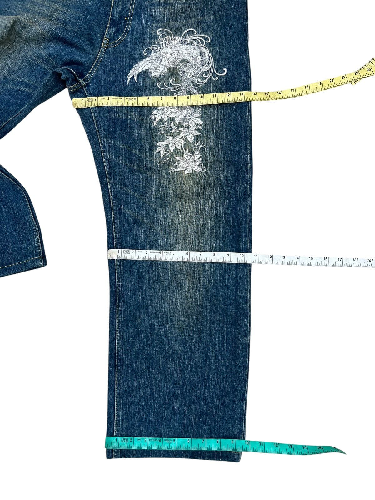 Vintage Dirty Mud Karakuri Embroidery Dragon Phoenix Denim Jeans Size US 35 - 3 Thumbnail