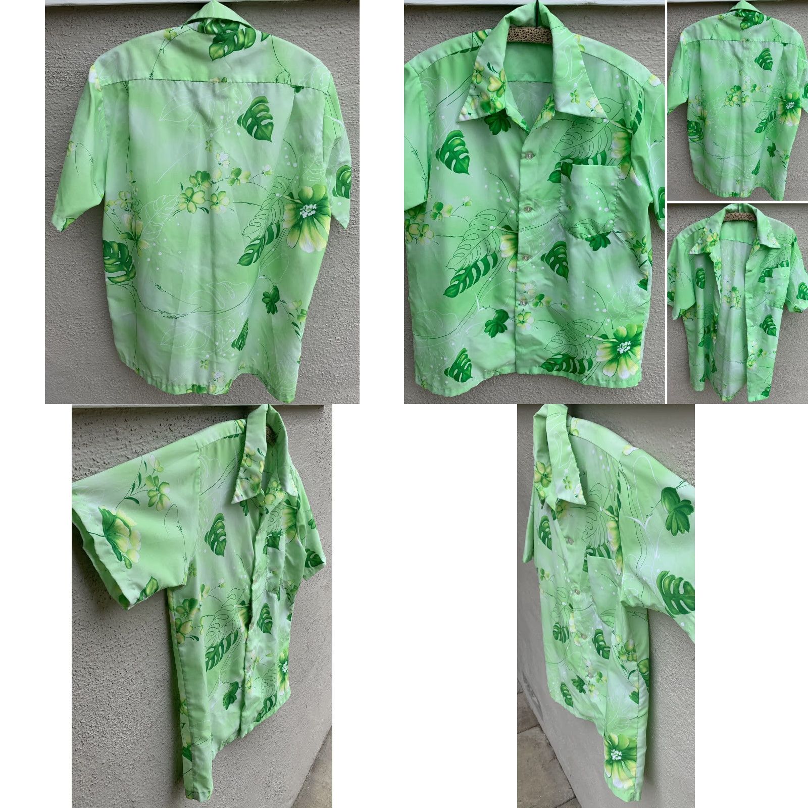 J Brand VINTAGE Hookano Hawaiian Shirt Men M Green Floral Short Sleeve Button-Up 100% Polyester Tiki Aloha Size US M / EU 48-50 / 2 - 8 Thumbnail