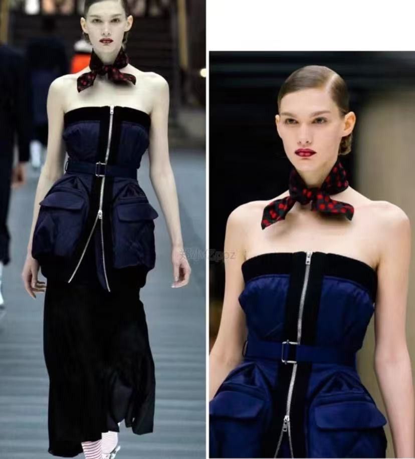 Miu Miu Miu Miu Dark Blue Belted Zip Strapless Dress K26WX Size M / US 6-8 / IT 42-44 - 8 Thumbnail