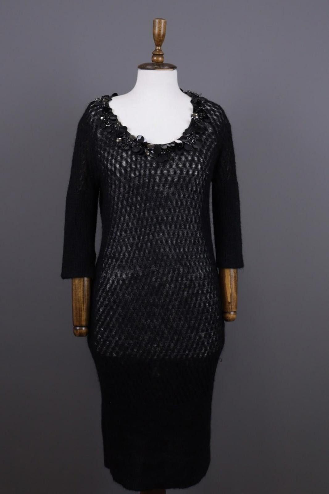 Pink Floyd Pinko Black 3/4 Sleeve Knit Mesh Mohair Bodycon Dress Size L Size L / US 10 / IT 46 - 3 Thumbnail