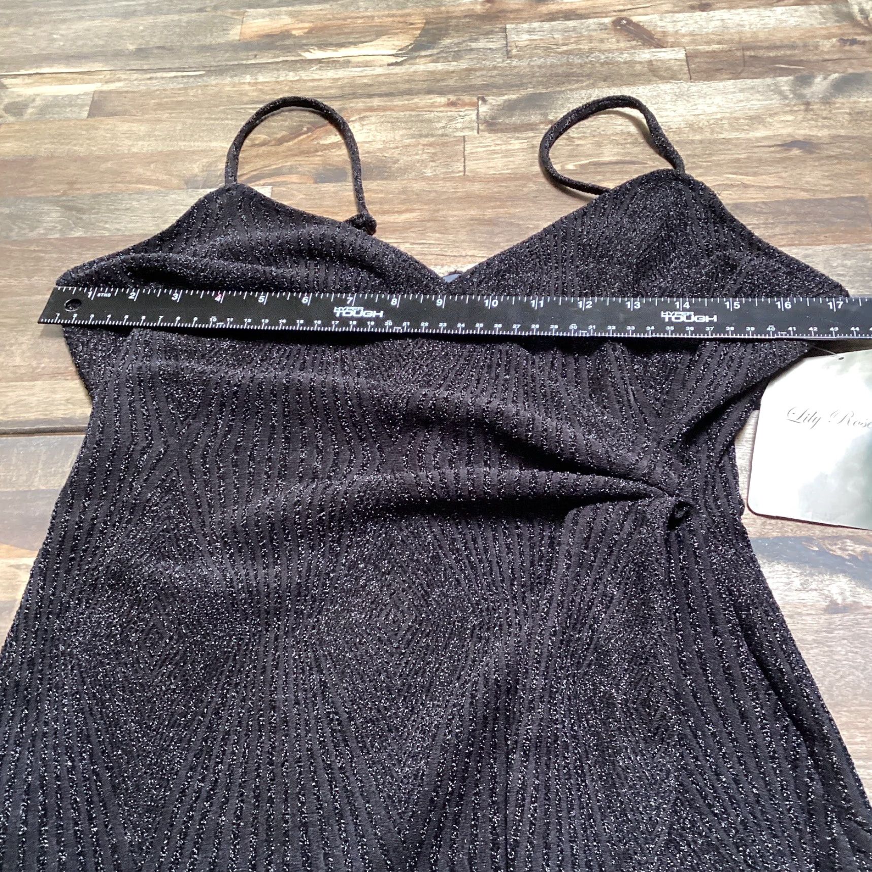 Vintage Lily Rose Dress L Black Shimmer Spaghetti Strap Knotted Side Wrap Mini V-Neck Juniors Party Cocktail Knee Length Womens Size L / US 10 / IT 46 - 3 Thumbnail