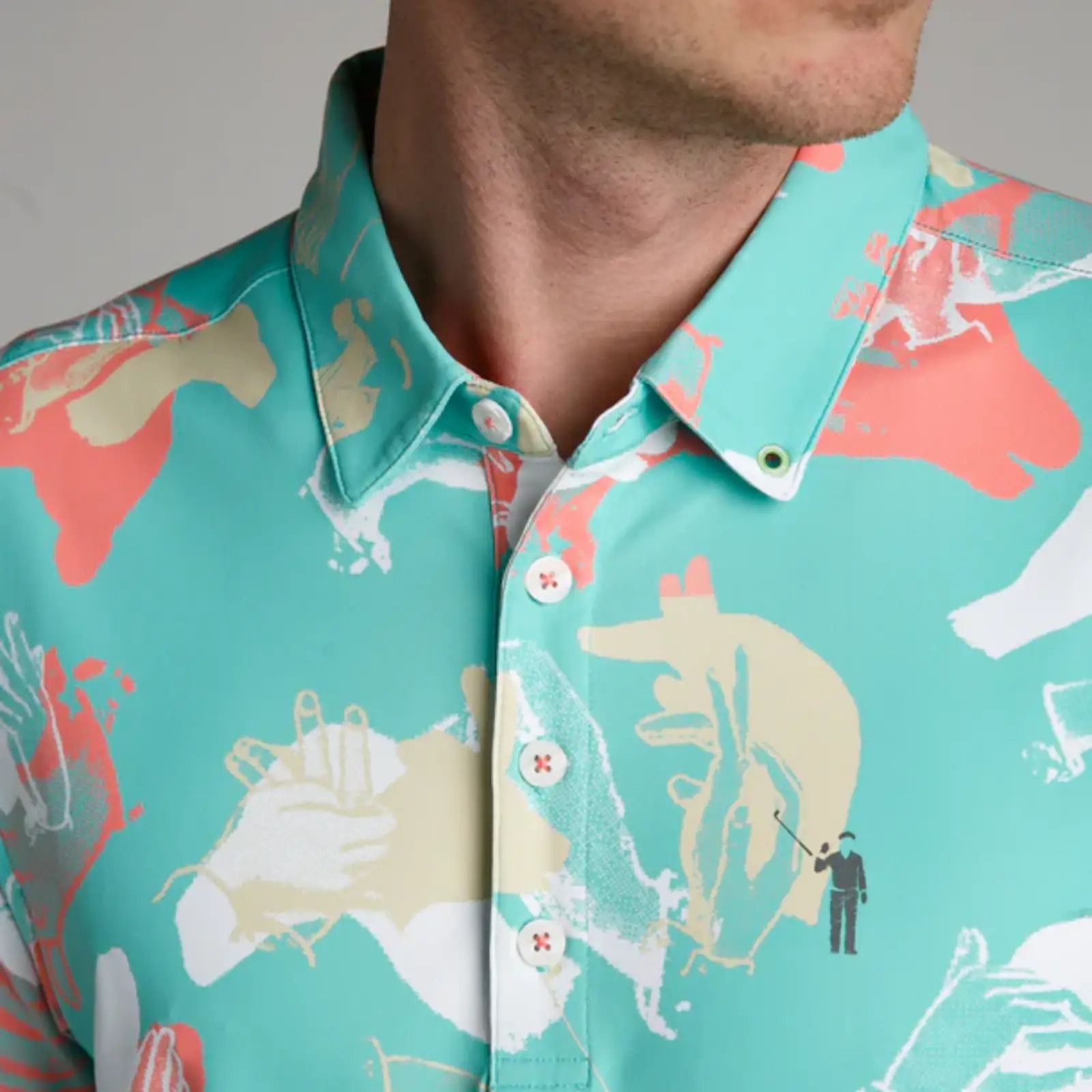 Ashworth William Murray Retro Seafoam Happy Hands Golf Shirt Mens 2XL Size US XXL / EU 58 / 5 - 6 Thumbnail