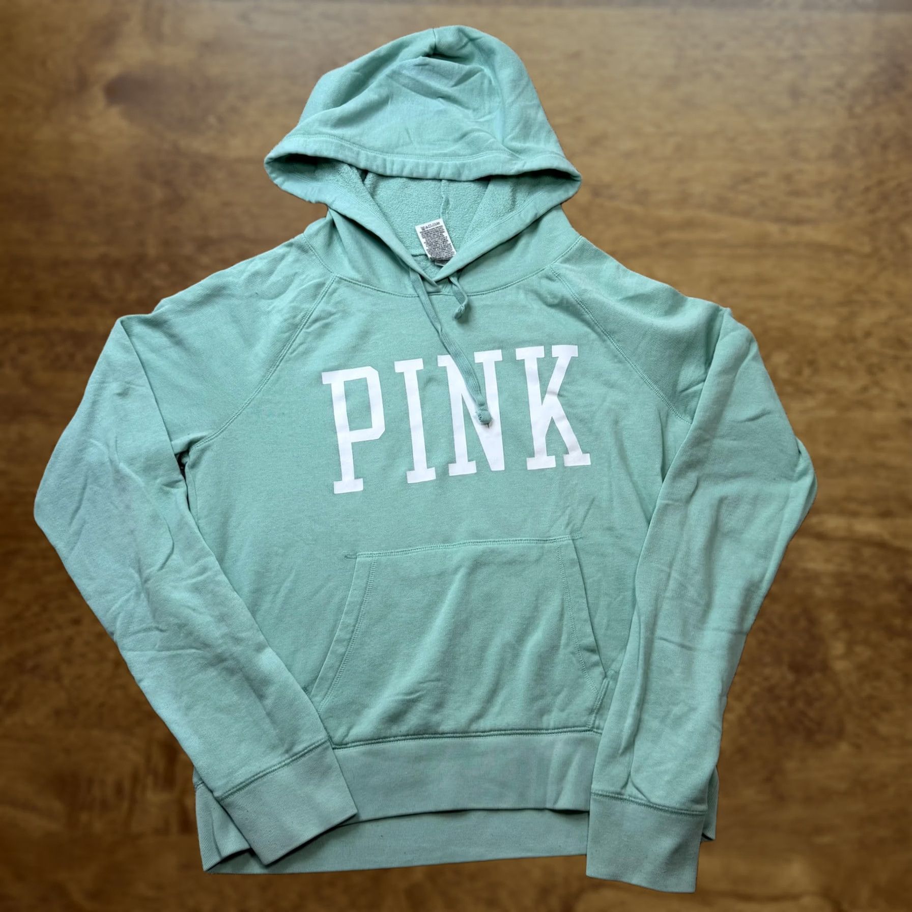 Pinko PINK Victoria's Secret Hoodie Womens Large Green Terry Raglan Pullover Logo Size L / US 10 / IT 46 - 1 Thumbnail