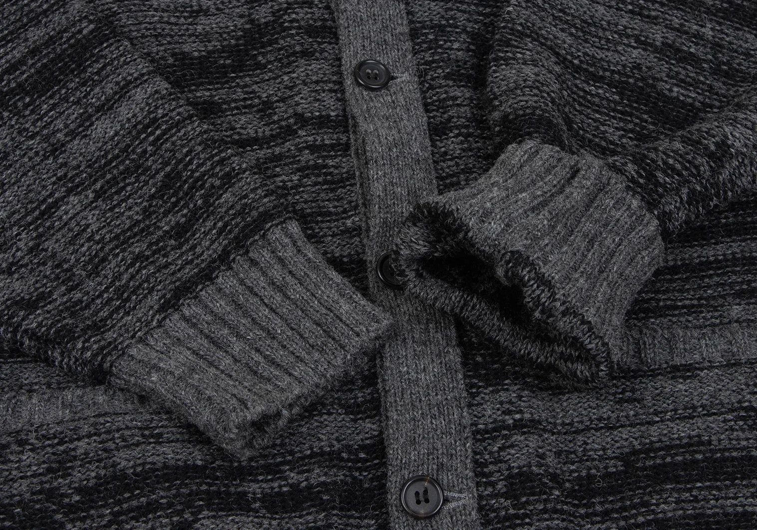 Wool Melange Knit Cardigan in Gray and Black Size L
