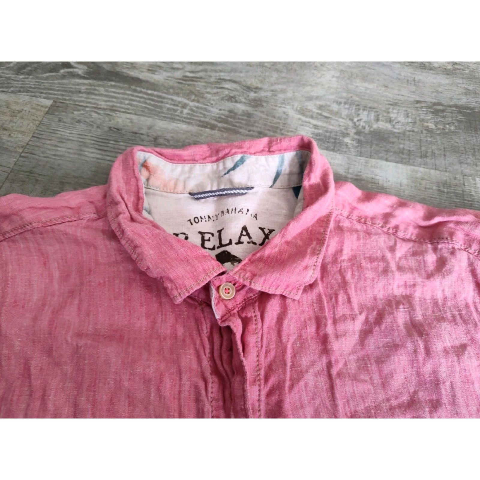 Tommy Bahama TOMMY BAHAMA Relax Shirt Mens XL Pink Linen Short Sleeve Button-Up Beach Casual Size US XL / EU 56 / 4 - 6 Thumbnail
