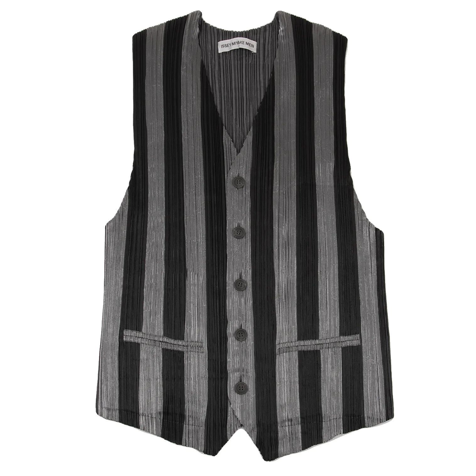 Issey Miyake Front Stripe Pleats Vest in Black and Silver, Size M Size US M / EU 48-50 / 2 - 1 Thumbnail