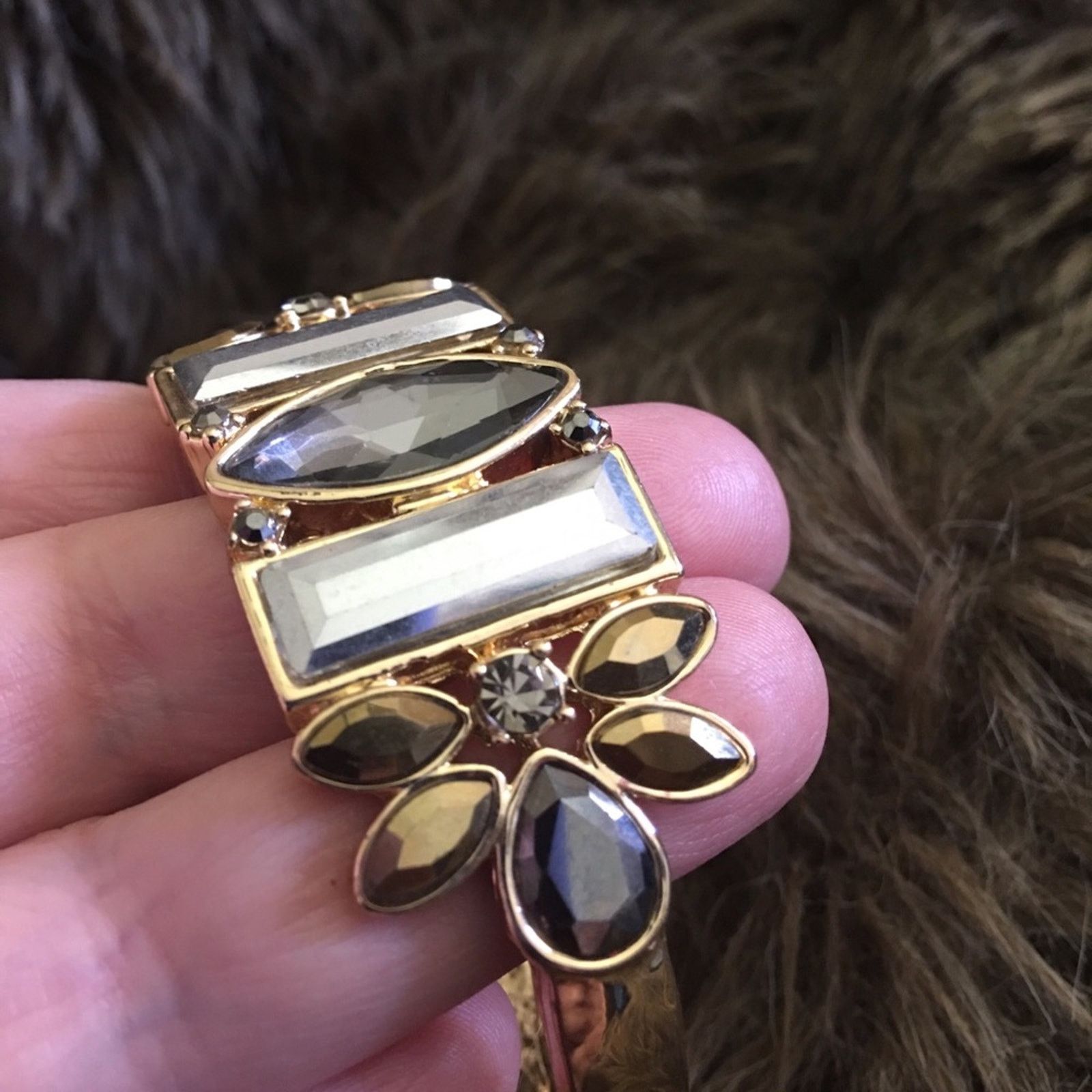 Vintage Vintage 80s faceted glass stone clamp bracelet Size ONE SIZE - 6 Thumbnail