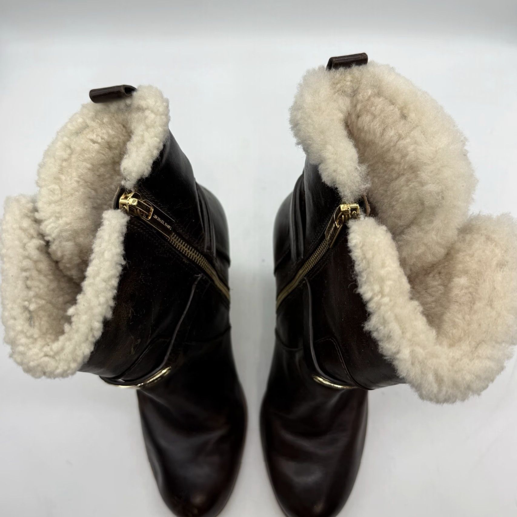 Michael Kors Michael Kors Leather High Heel Women 8.5 M Brown Booties Buckle Sherpa Zip Side Boots Womens 8.5 Brown Leather Heels Size US 9 / IT 39 - 7 Thumbnail