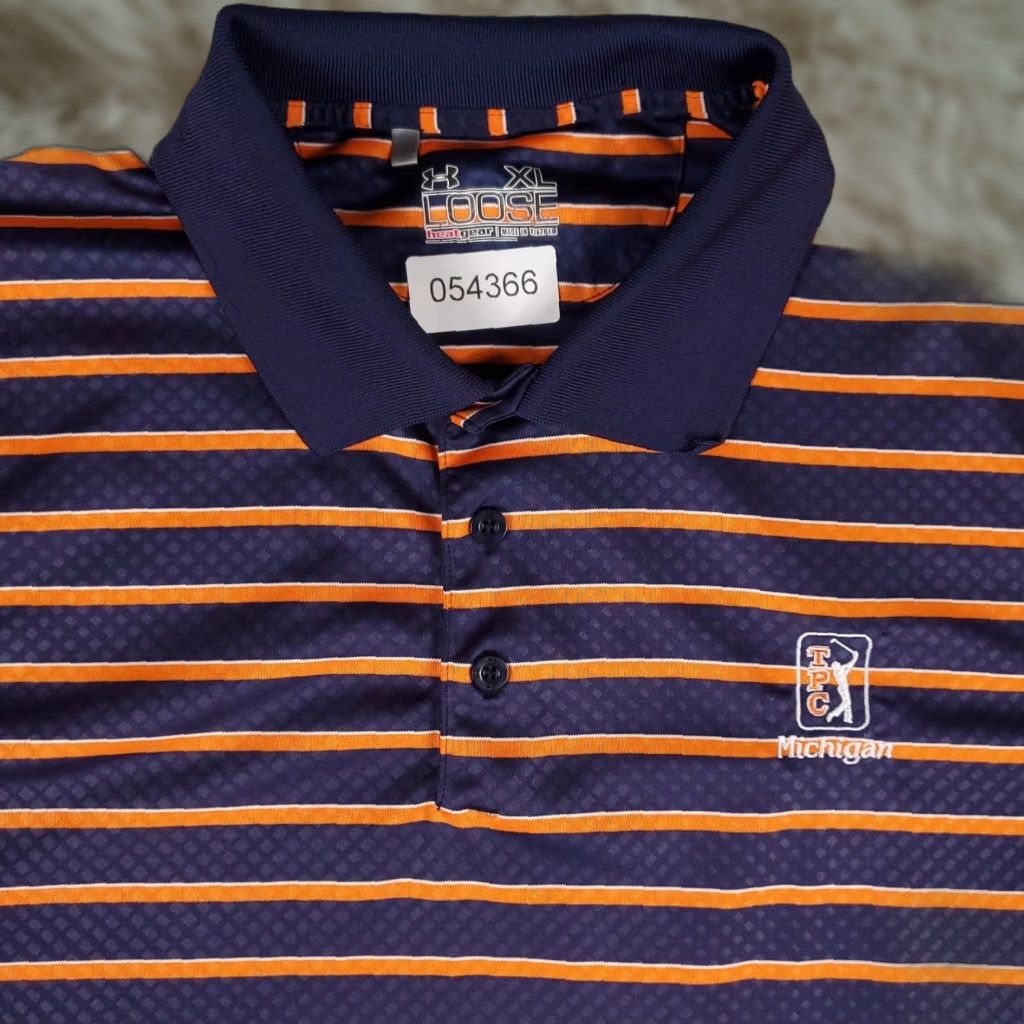 Under Armour Under Armour Polo Shirt Mens XL Blue Orange Striped Michigan Golf Short Sleeve Size US XL / EU 56 / 4 - 1 Thumbnail