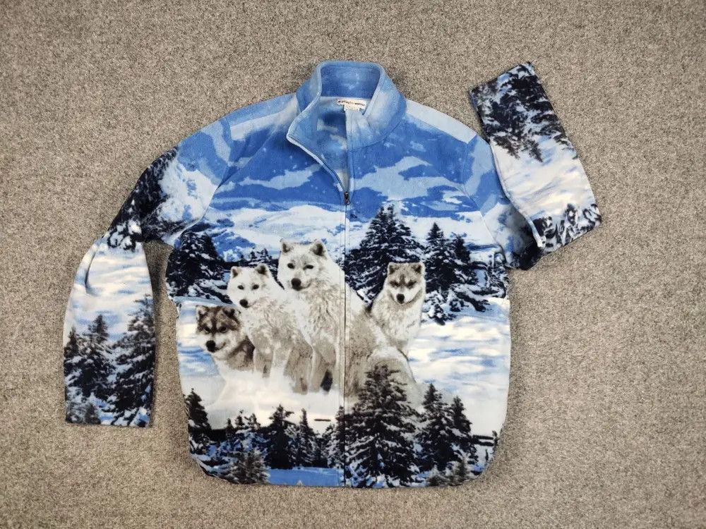 Japanese Brand Vintage 90's Fleece Zip Jacket Over Art Winter Wolf Hype Size US M / EU 48-50 / 2 - 6 Thumbnail