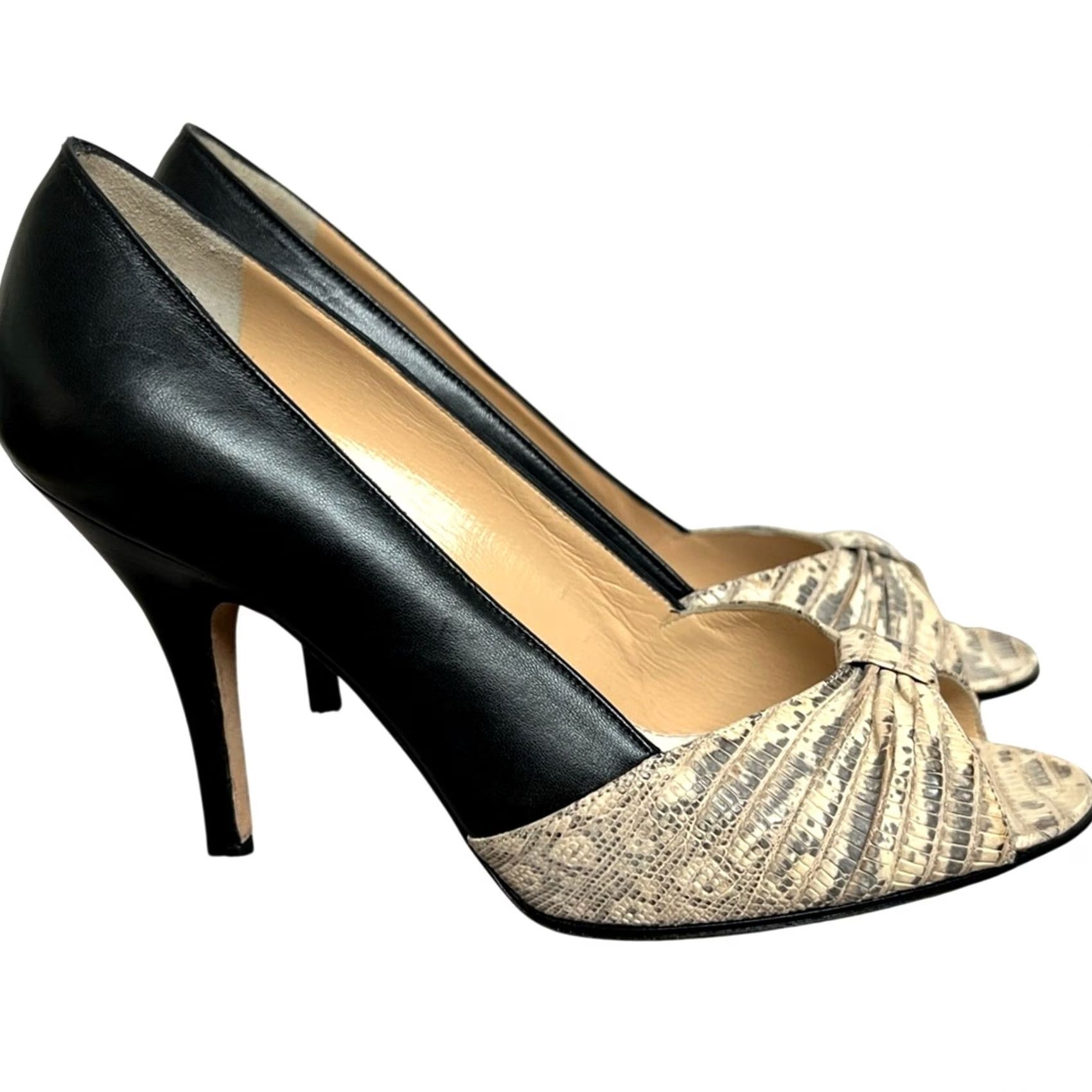 Vintage Rickard Shah Charlene Open Toe Pumps Black Snakeskin 36.5 Made in Italy Pump Women Size US 6 / IT 36 - 3 Thumbnail