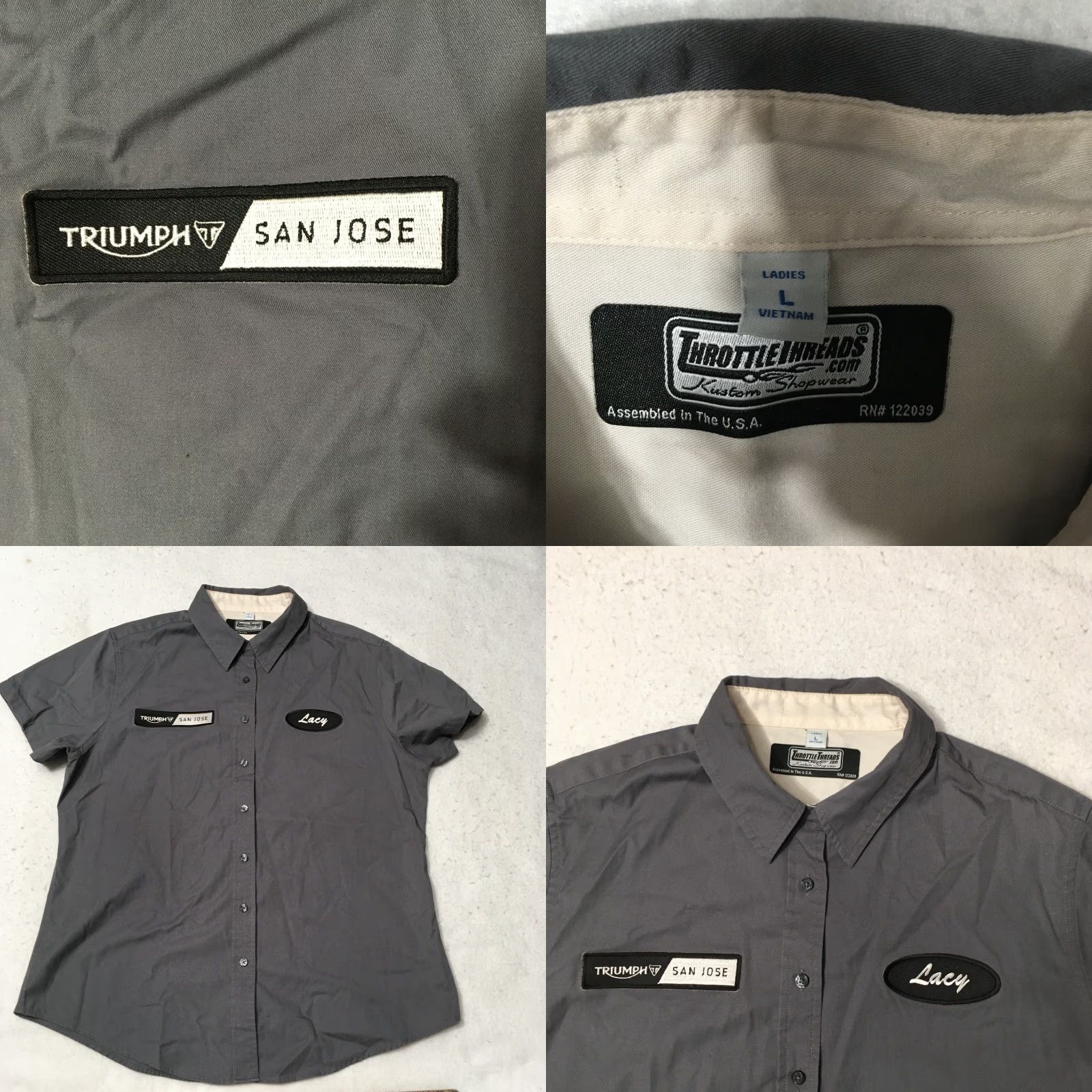 Vintage Spirit Triumph Motorcycles Women's Shirt large double sided patches employee Size L / US 10 / IT 46 - 8 Thumbnail