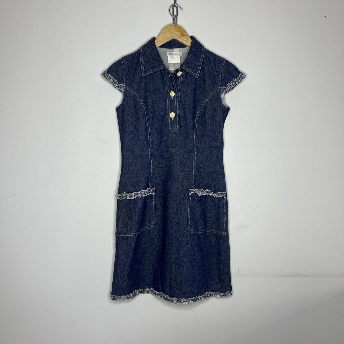 René International Mini Denim Dress Uniform Preppy Style