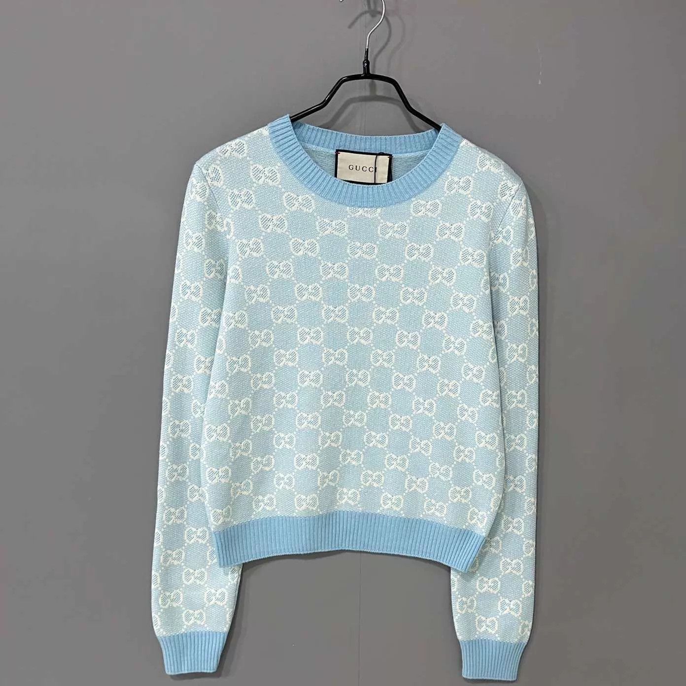 Gucci GUCCI sky blue all-over print knit LS top M Size M / US 6-8 / IT 42-44 - 1 Thumbnail