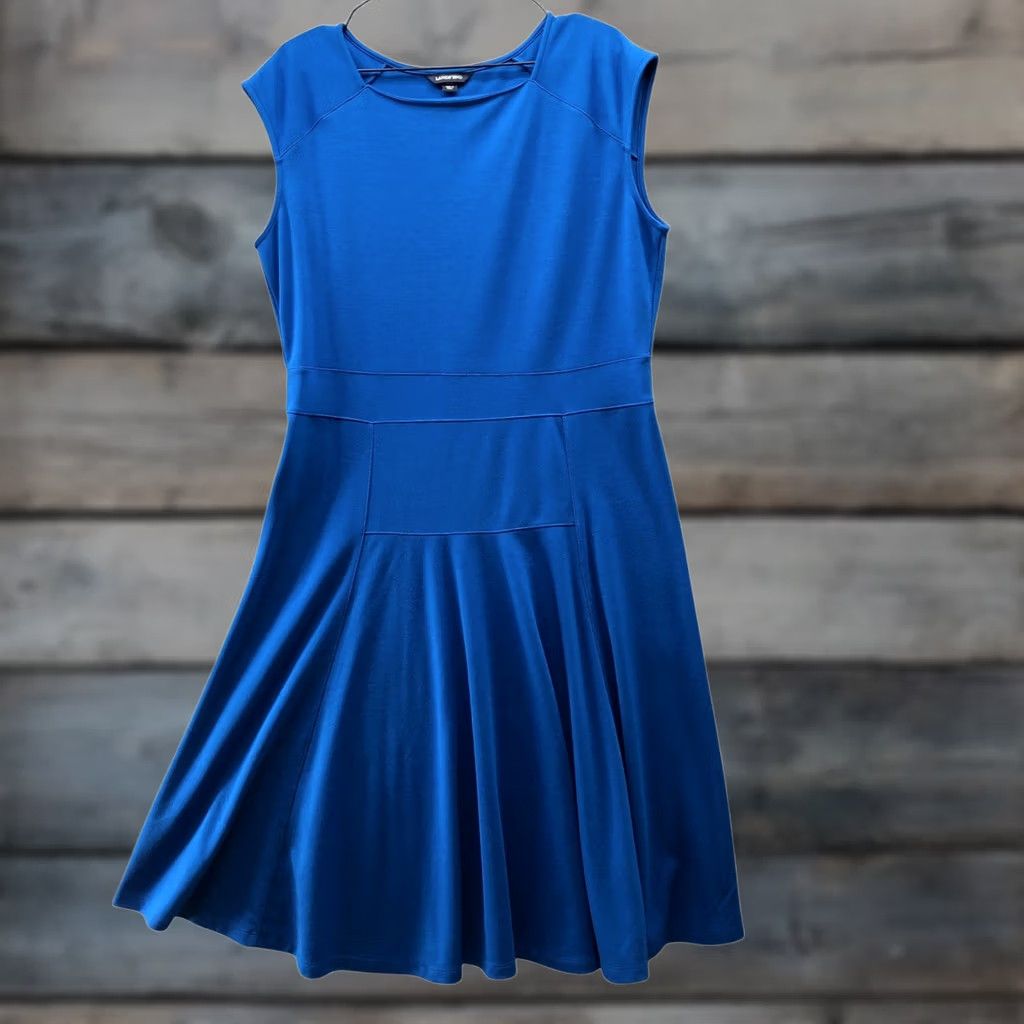 Lands' End Lands' End Sleeveless Dress L Royal Blue Fit & Flare Knee Knit Cap Sleeve Women Size L / US 10 / IT 46 - 1 Thumbnail