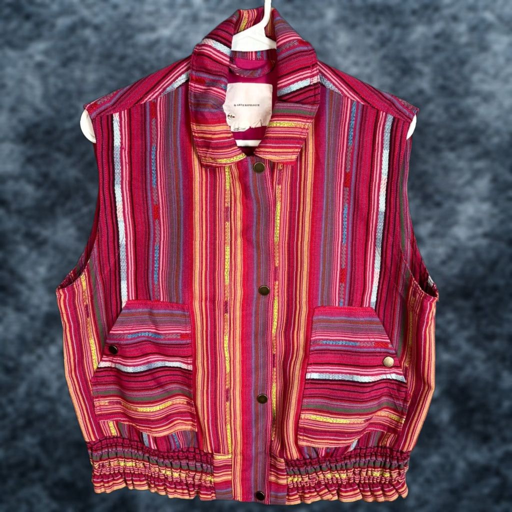 Anthropologie VINTAGE Anthropologie Womens XS Striped Sleeveless Utility Vest Size XS / US 0-2 / IT 36-38 - 1 Thumbnail