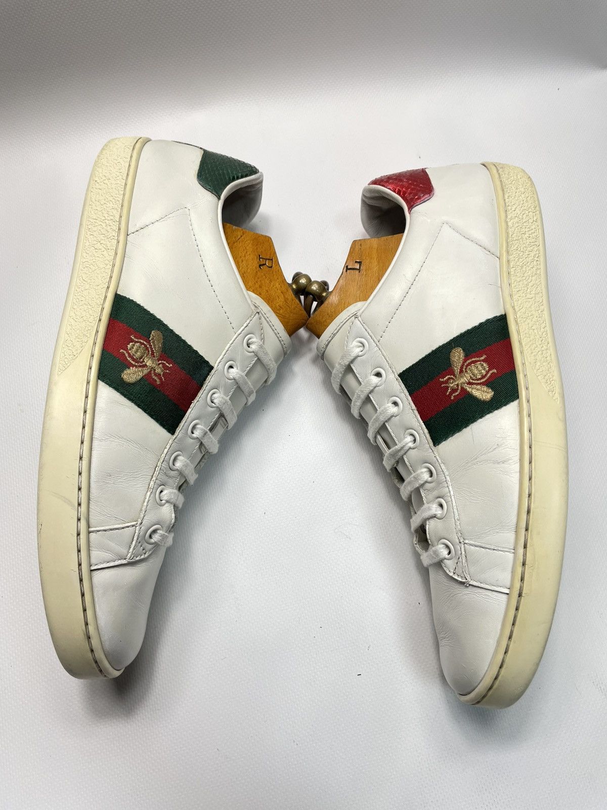 Gucci Gucci Ace Bee Embroidered Web White Leather Trainer Size US 8 / EU 41 - 3 Thumbnail