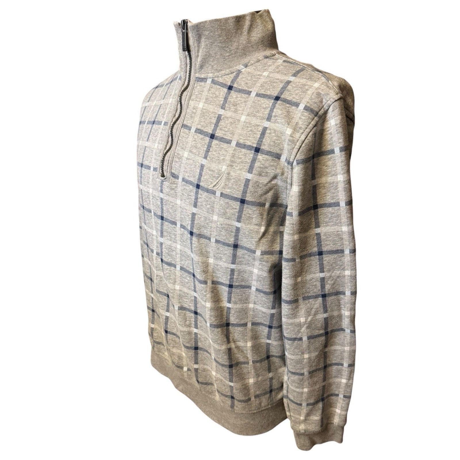 Nautica Nautica Quarter Zip Pullover Plaid Sweatshirt Gray Preppy Size US L / EU 52-54 / 3 - 2 Thumbnail