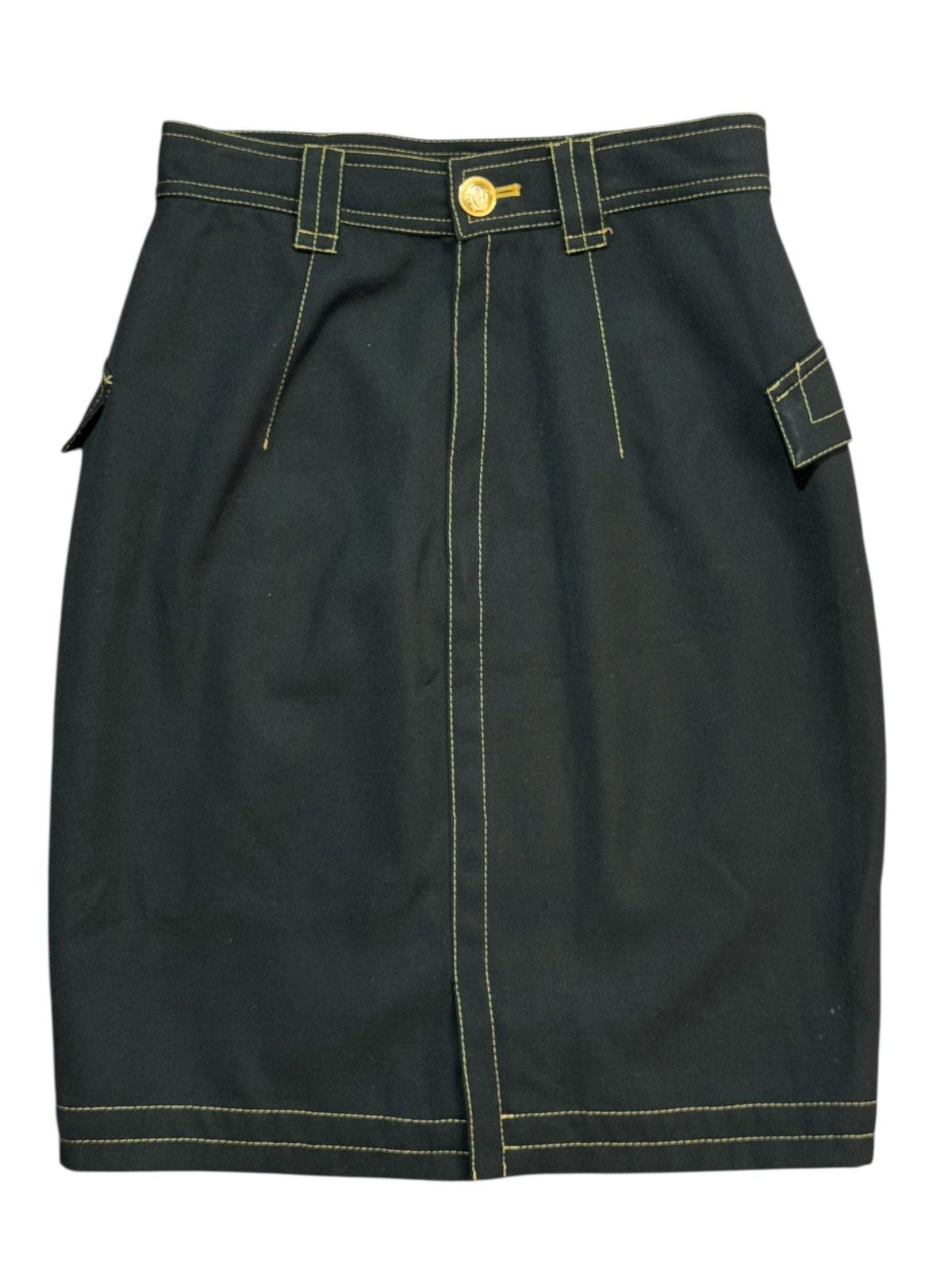 Versace Vintage Gianni Versace Black Skirt – Medusa Gold Buttons Size 26" / US 2 / IT 38 - 1 Thumbnail