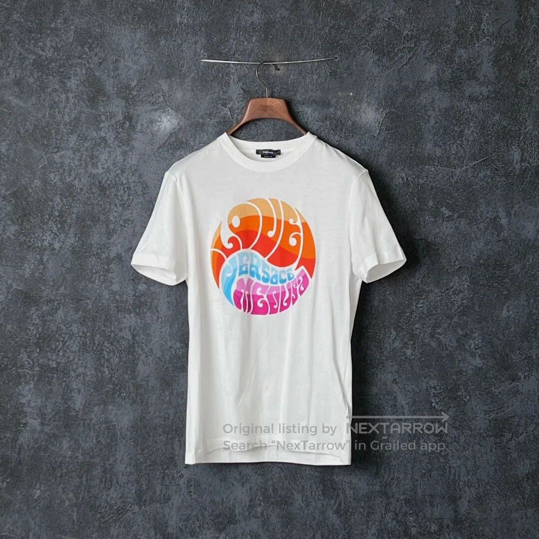 VERSACE Multi Logo Print Cotton Tee.