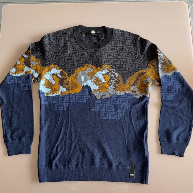 Fendi Fendi Knit Long Sleeve Sweater in Deep Blue 0089 Size US L / EU 52-54 / 3 - 1 Thumbnail
