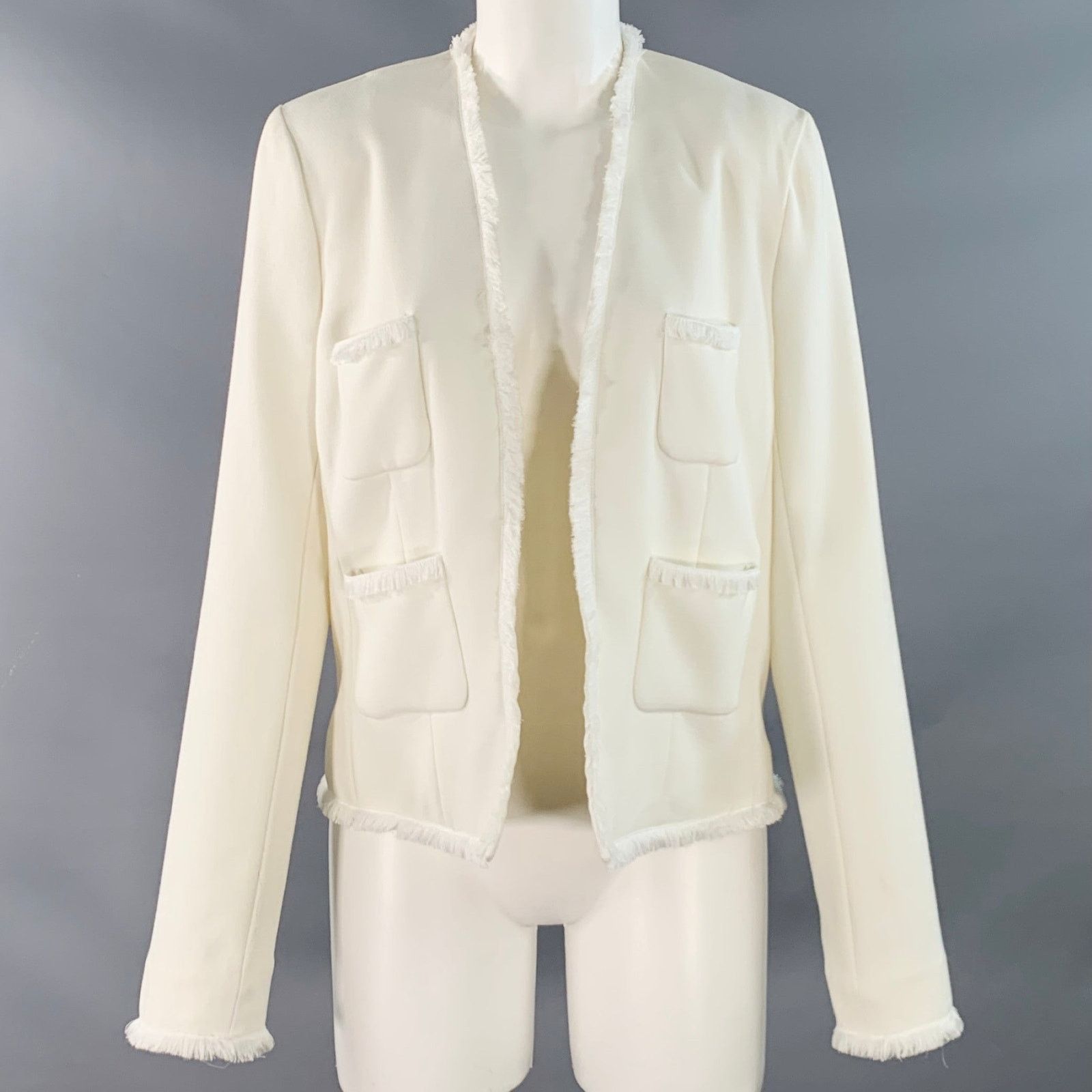 L'AGENCE 8 White Polyester Woven Cropped Open Front Jacket Blazer Size M / US 6-8 / IT 42-44 - 1 Thumbnail