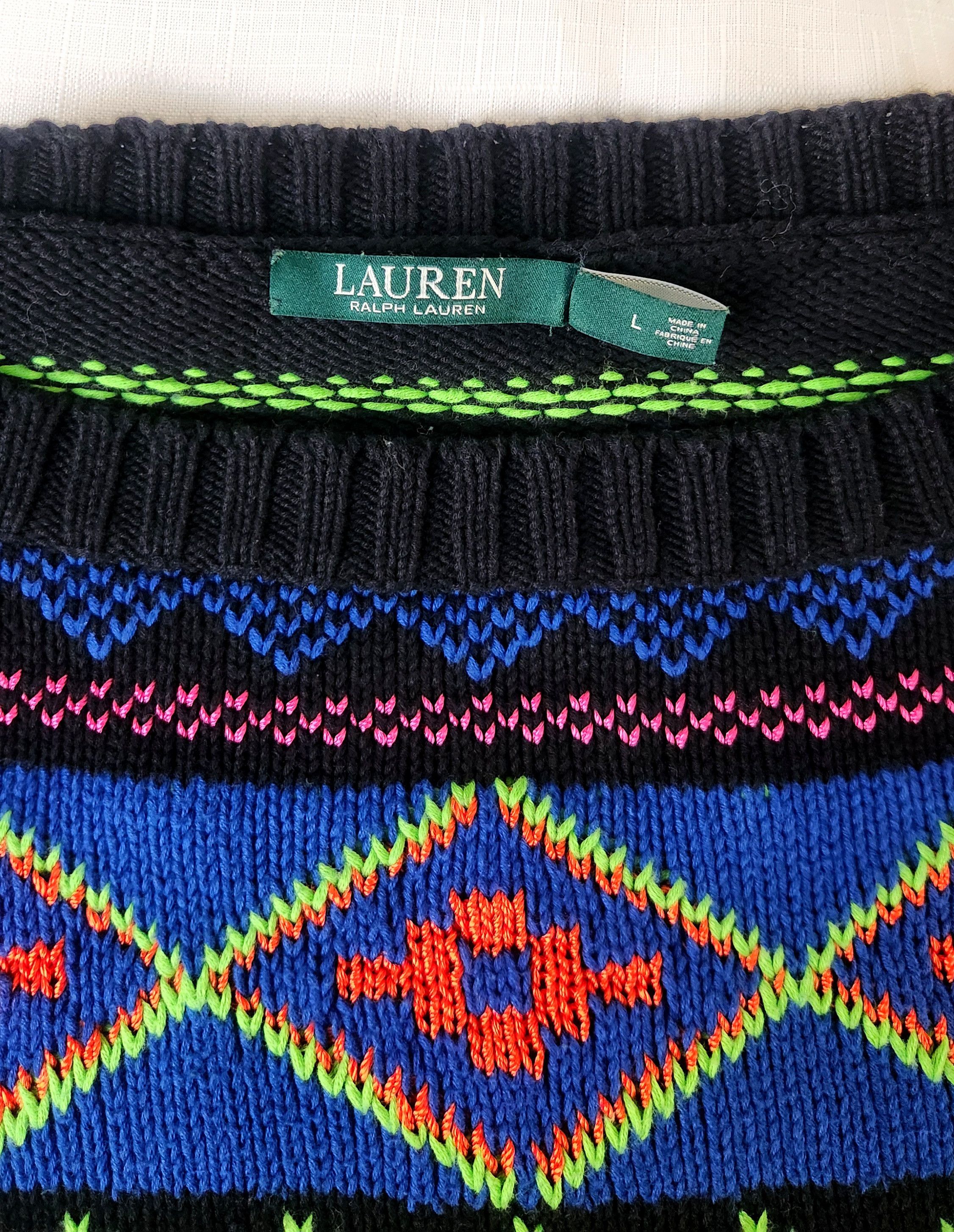 Ralph Lauren Ralph Lauren Vtg Neon Knit Crewneck Sweater 90s Navajo Size L / US 10 / IT 46 - 4 Thumbnail