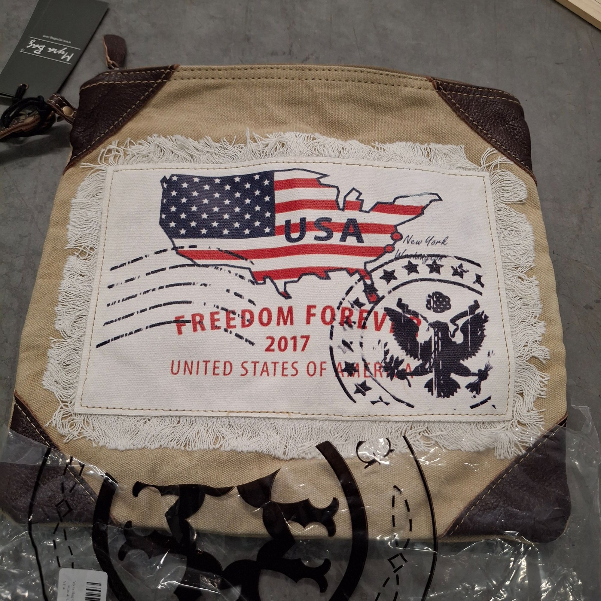Myra Usa Freedom Forever Canvas & Leather Shoulder Bag With in Beige, Women's