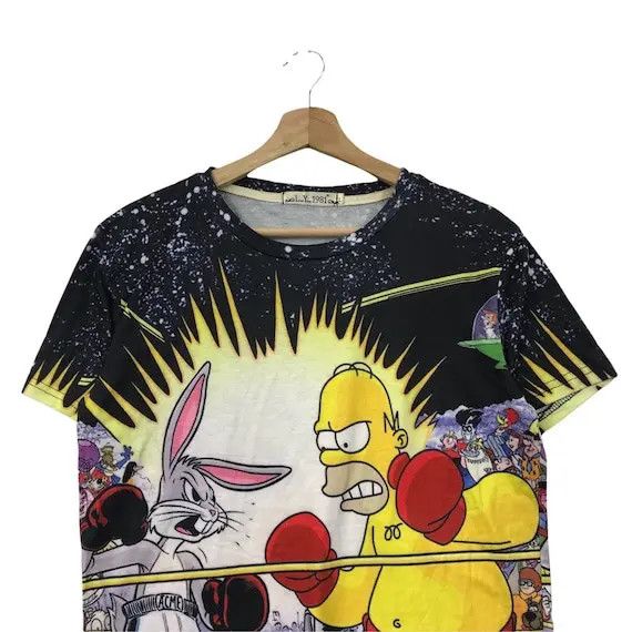 Vintage BUGS BUNNY x Homer SIMPSONS Cartoon Full Print Tee Shirt Size US S / EU 44-46 / 1 - 2 Thumbnail