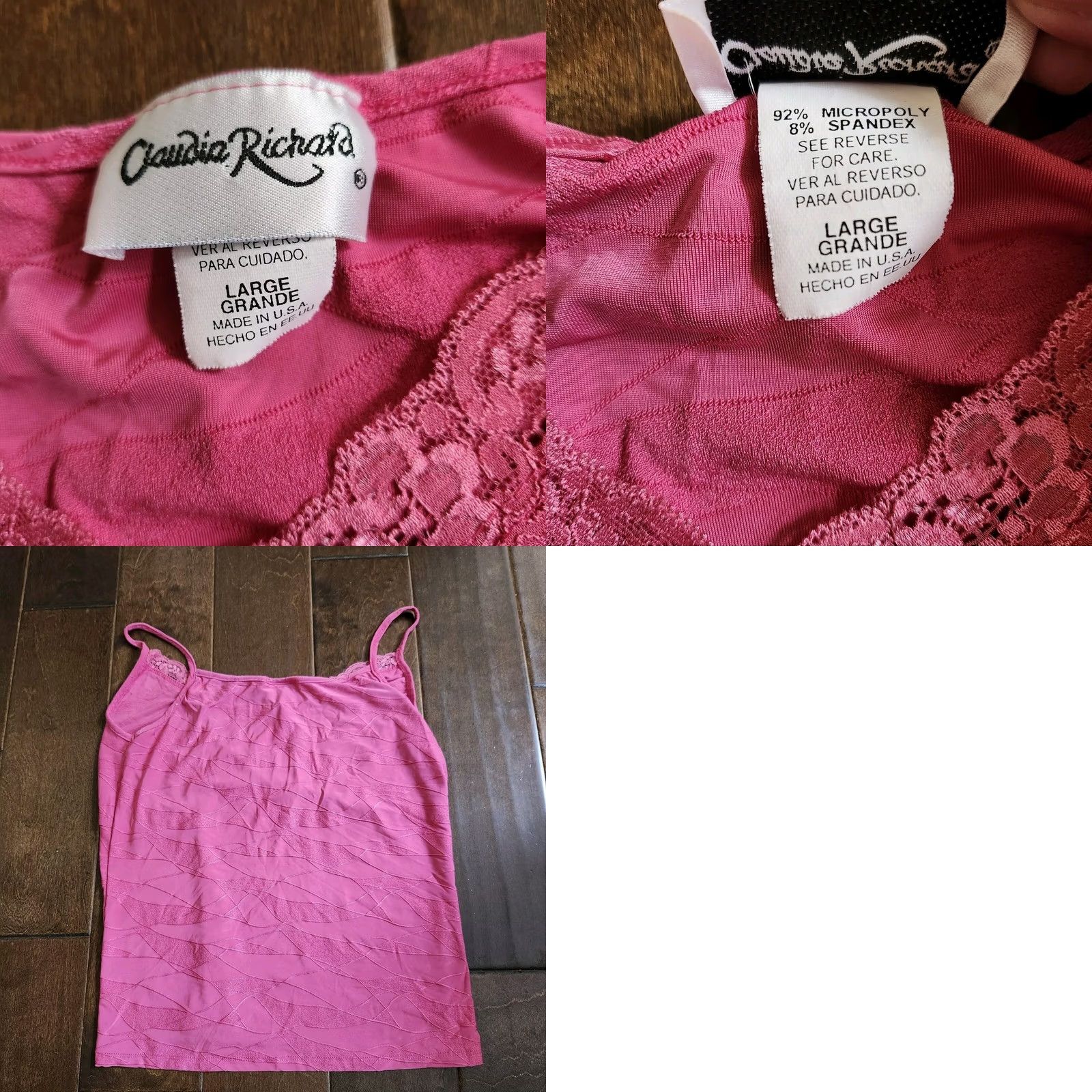 Vintage Claudia Richard Women's Tank Shirt Juniors Large Pink Lace Sleeveless Size L / US 10 / IT 46 - 8 Thumbnail