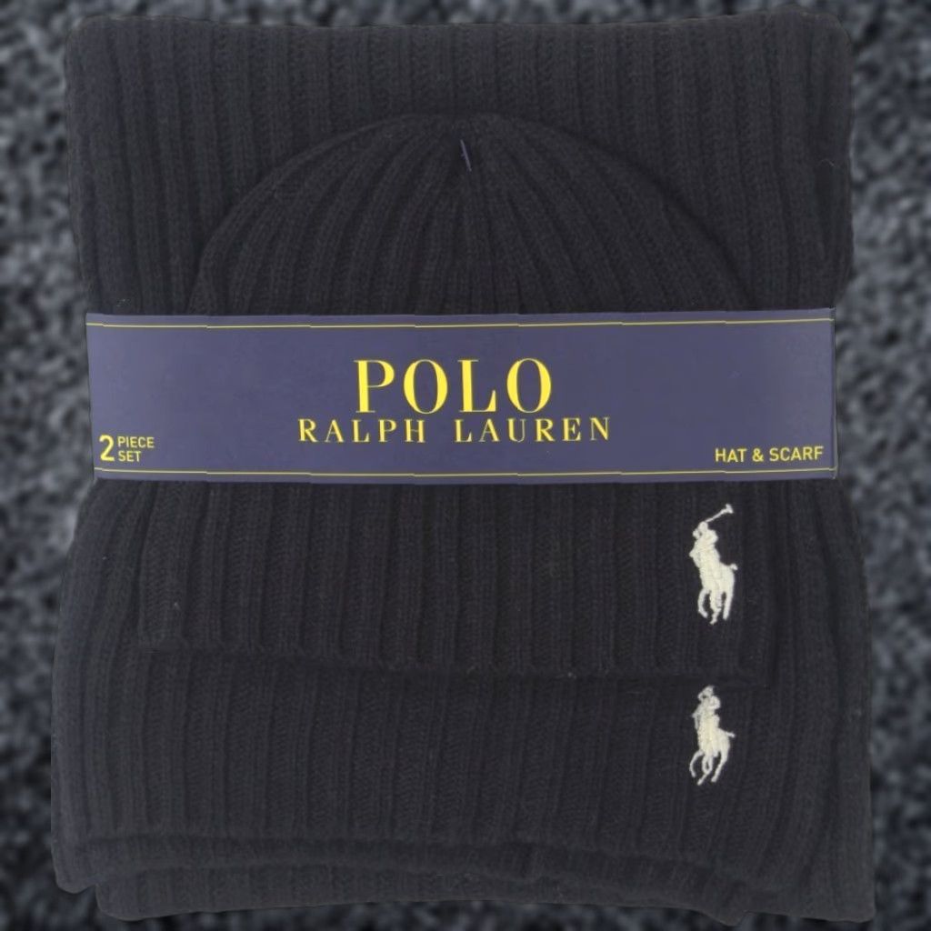 Polo Ralph Lauren Polo Ralph Lauren Black Wool Scarf Beanie 2 Piece Set NWT Size US M / EU 48-50 / 2 - 1 Preview