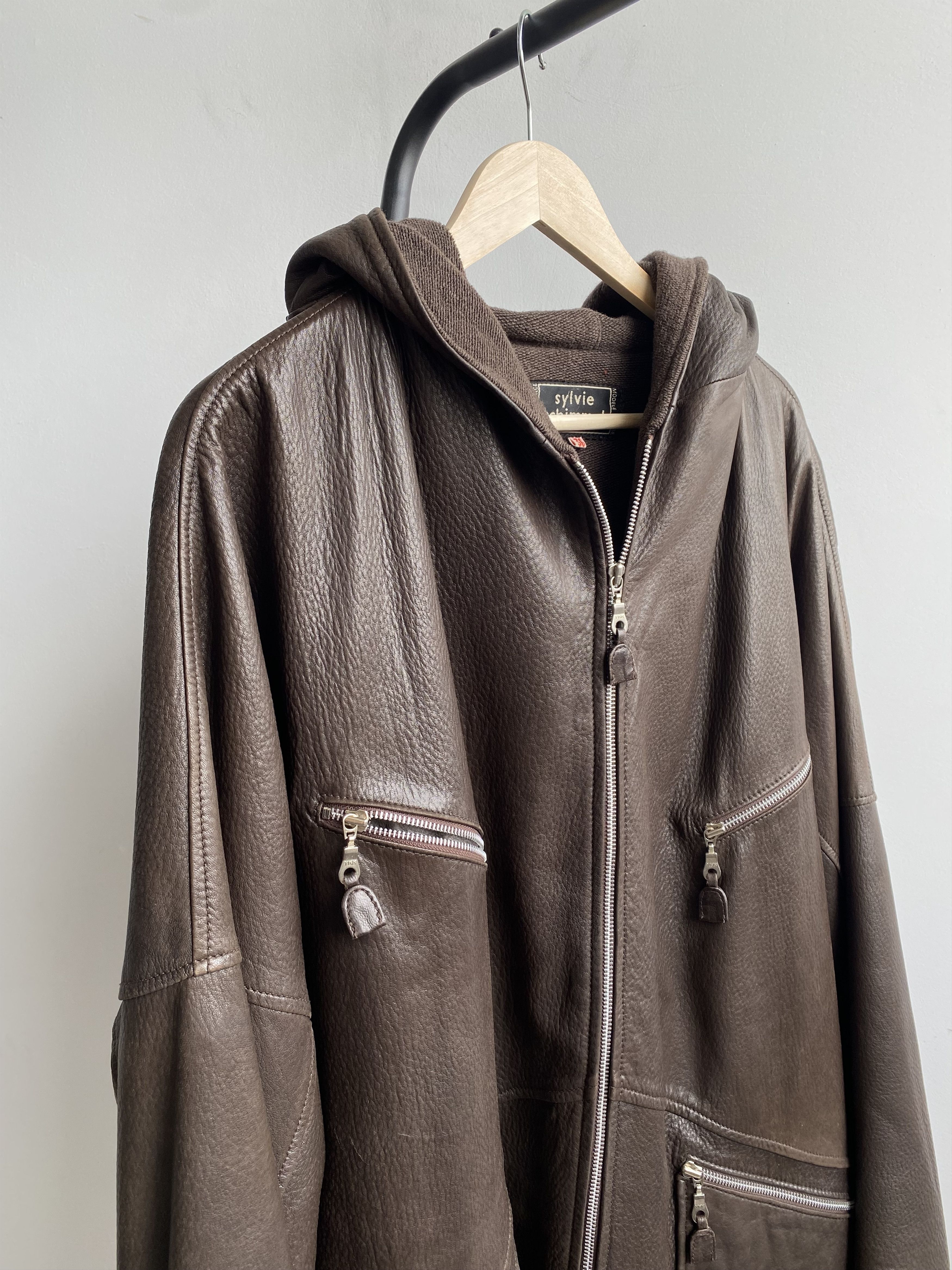 Other Sylvie Schimmel Paris Leather Hooded Oversized Jacket Size XS / US 0-2 / IT 36-38 - 2 Thumbnail
