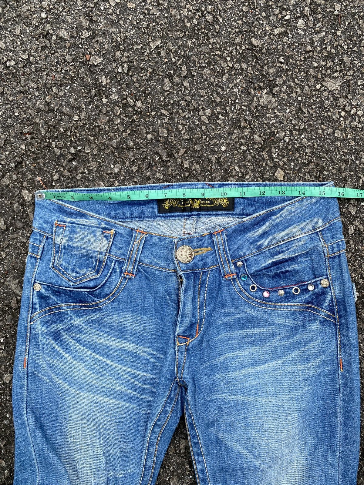 Japanese Brand Red Pepper Low Rise Faded Blue Back Logo Flare Jeans Size US 30 / EU 46 - 20 Thumbnail