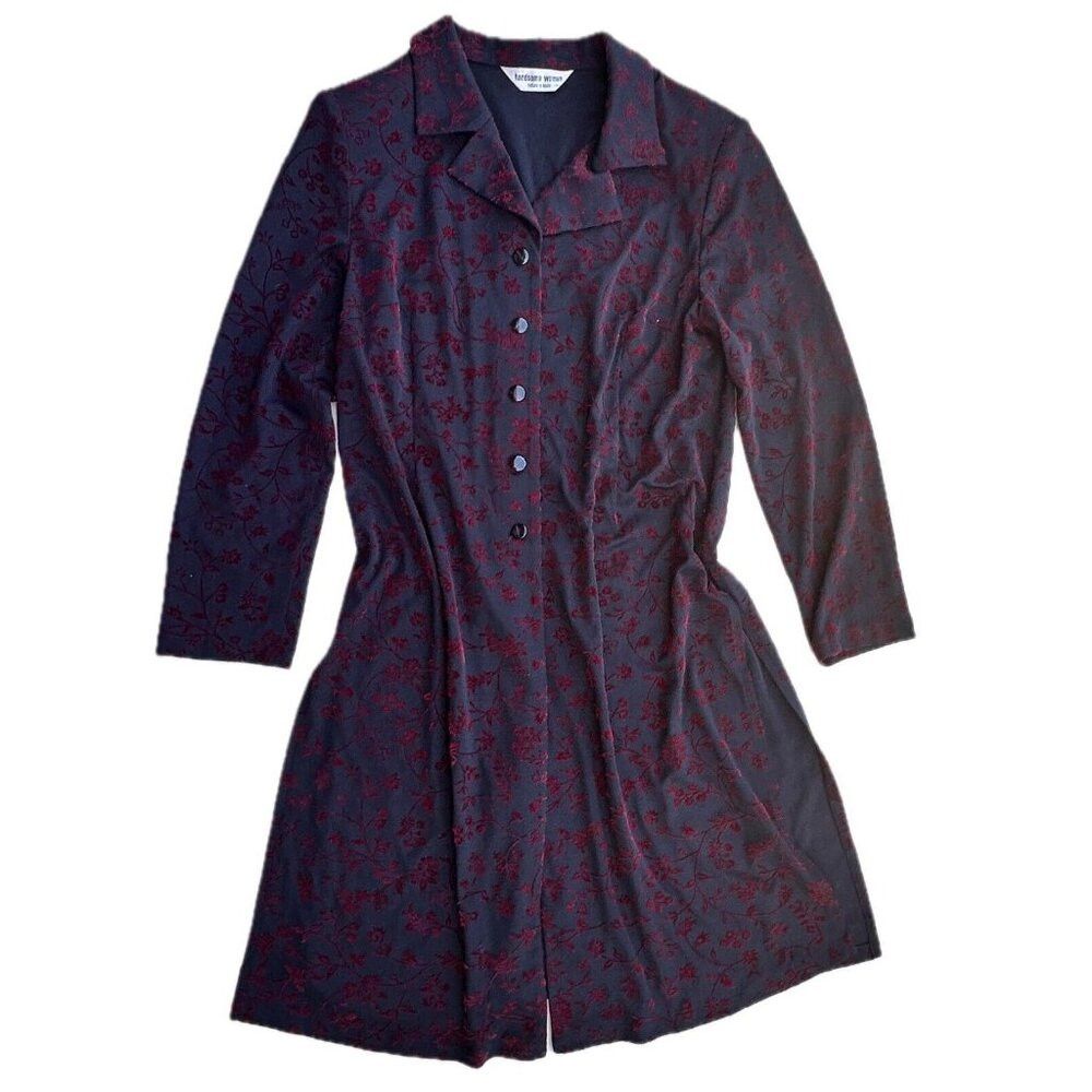 Vintage Vintage Velvet Floral Dress "Handsome Woman" Black with Red Size XL / US 12-14 / IT 48-50 - 1 Thumbnail