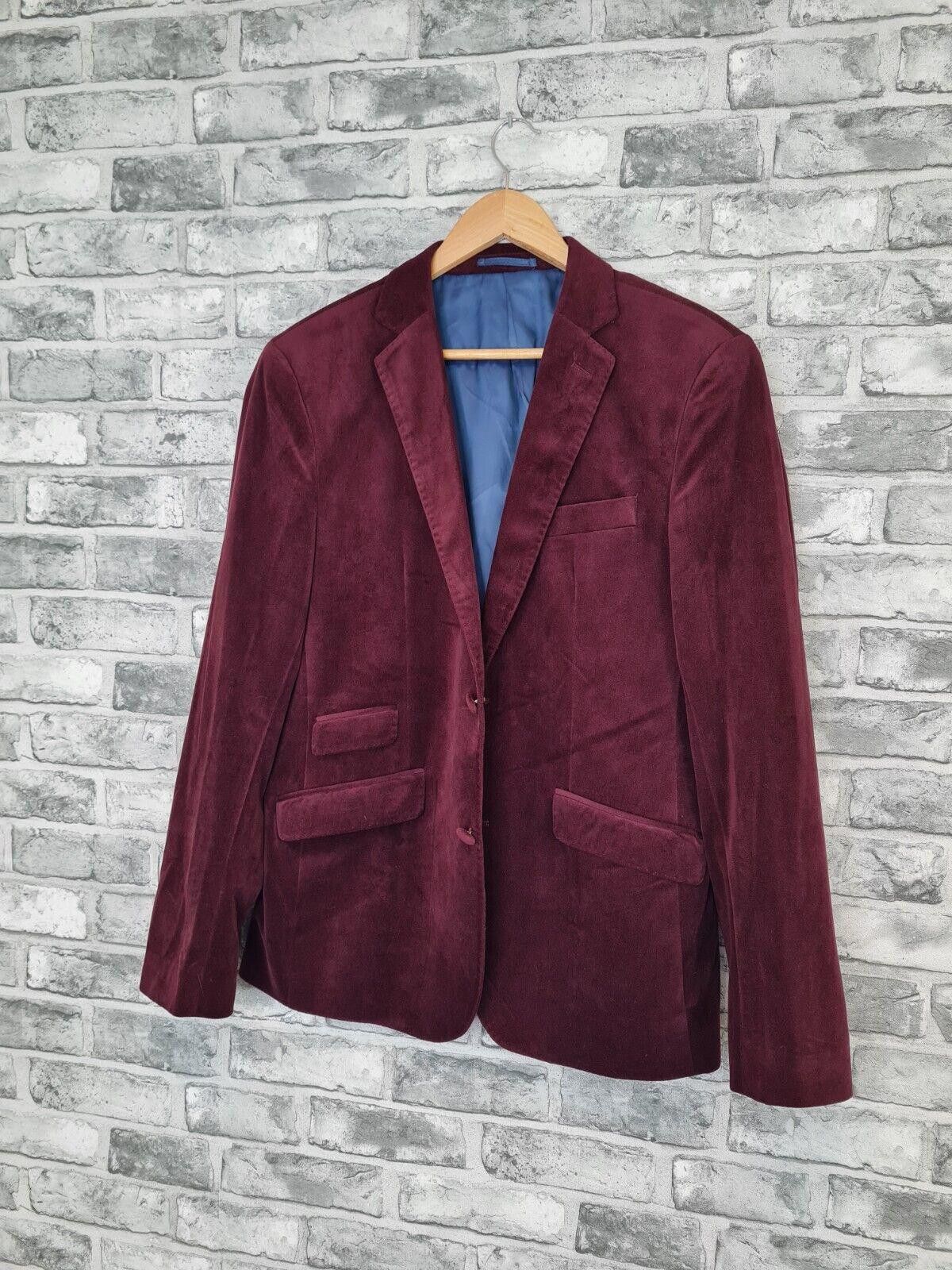 Designer Holland Esquire Velvet Blazer Size Large Red Wine Jacket Size US L / EU 52-54 / 3 - 1 Thumbnail