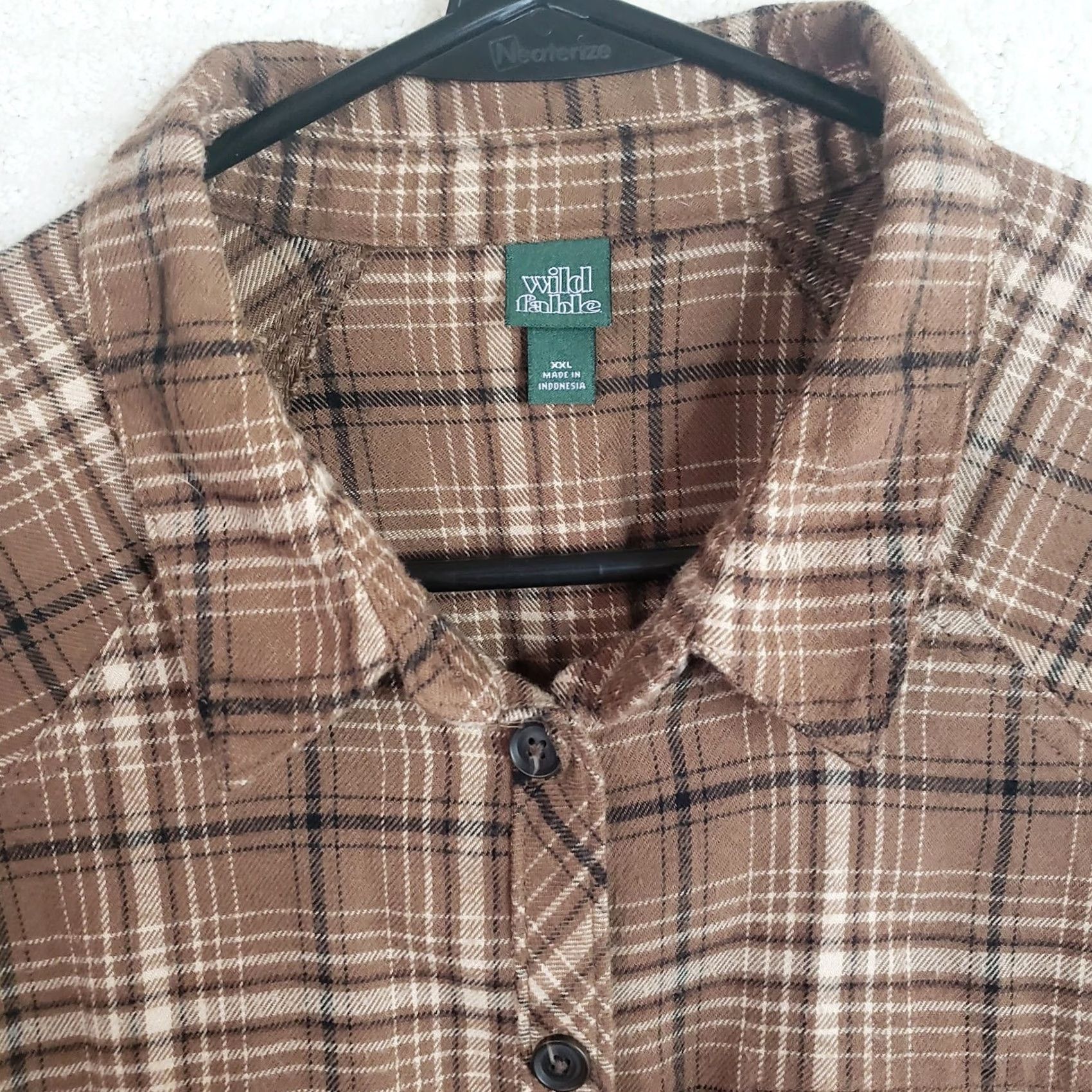 Vintage Wild Fable Women's Brown Plaid Long Sleeve Button Up Flannel Shirt XXL Polyester Rayon Size XXL / US 16-18 / IT 52-54 - 4 Thumbnail